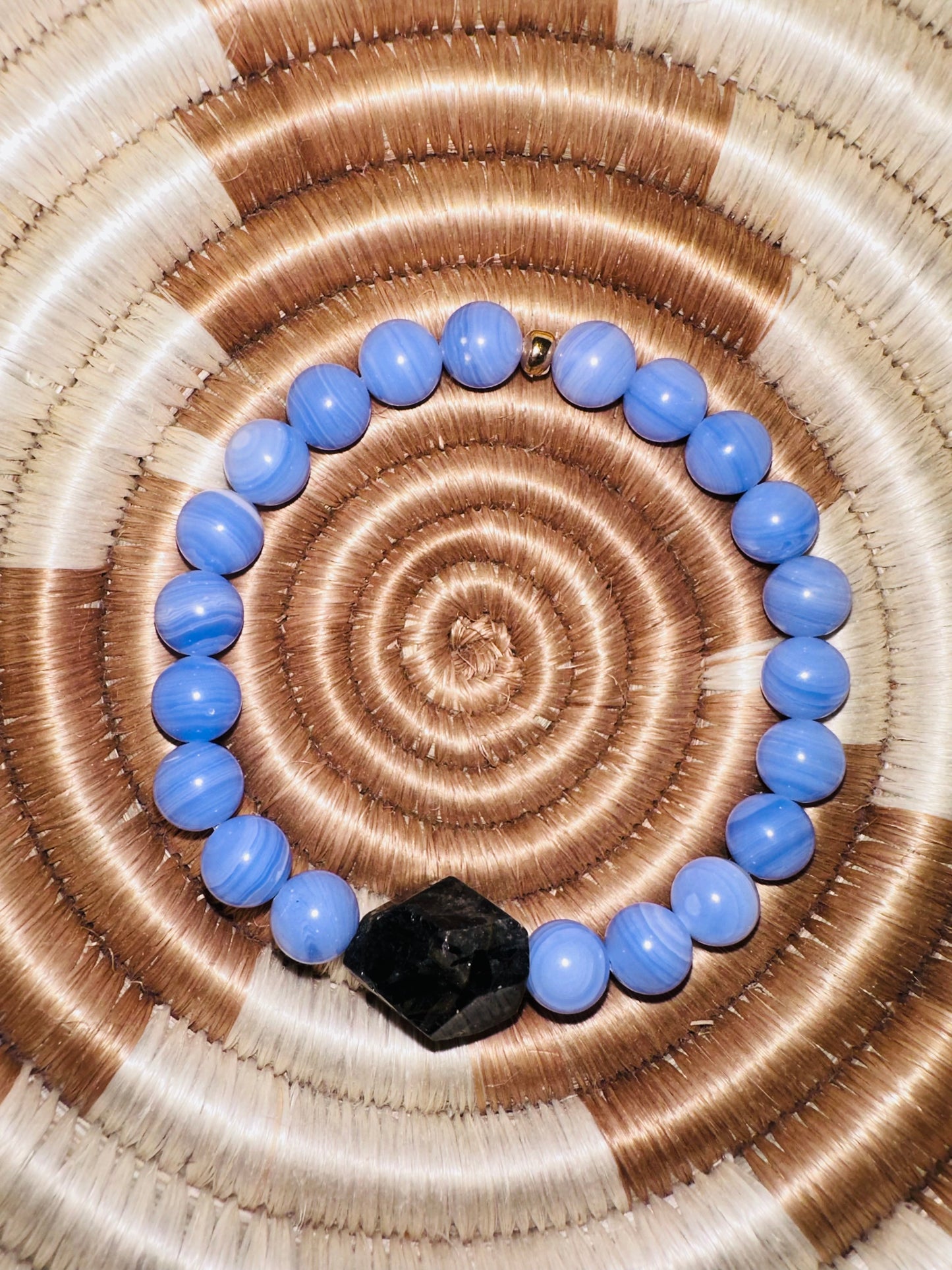 Blue Lace Agate with Tourmalinated Quartz Crystal Bracelet