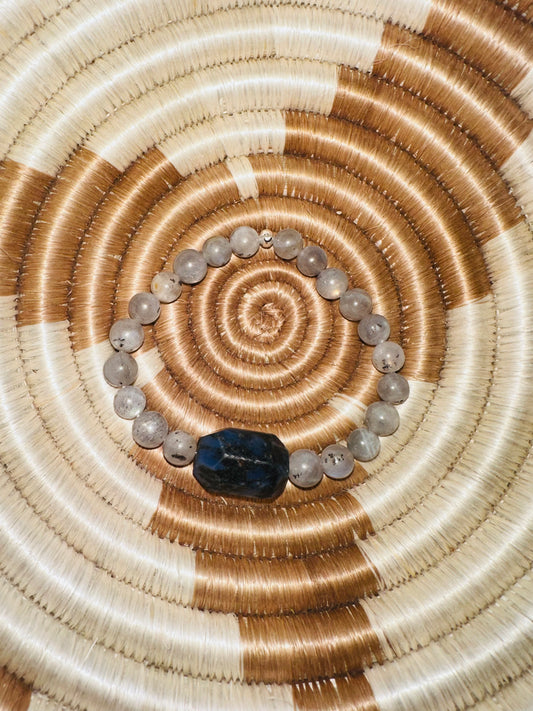 Labradorite and Tourmalinated Quartz Stretch Crystal Bracelet