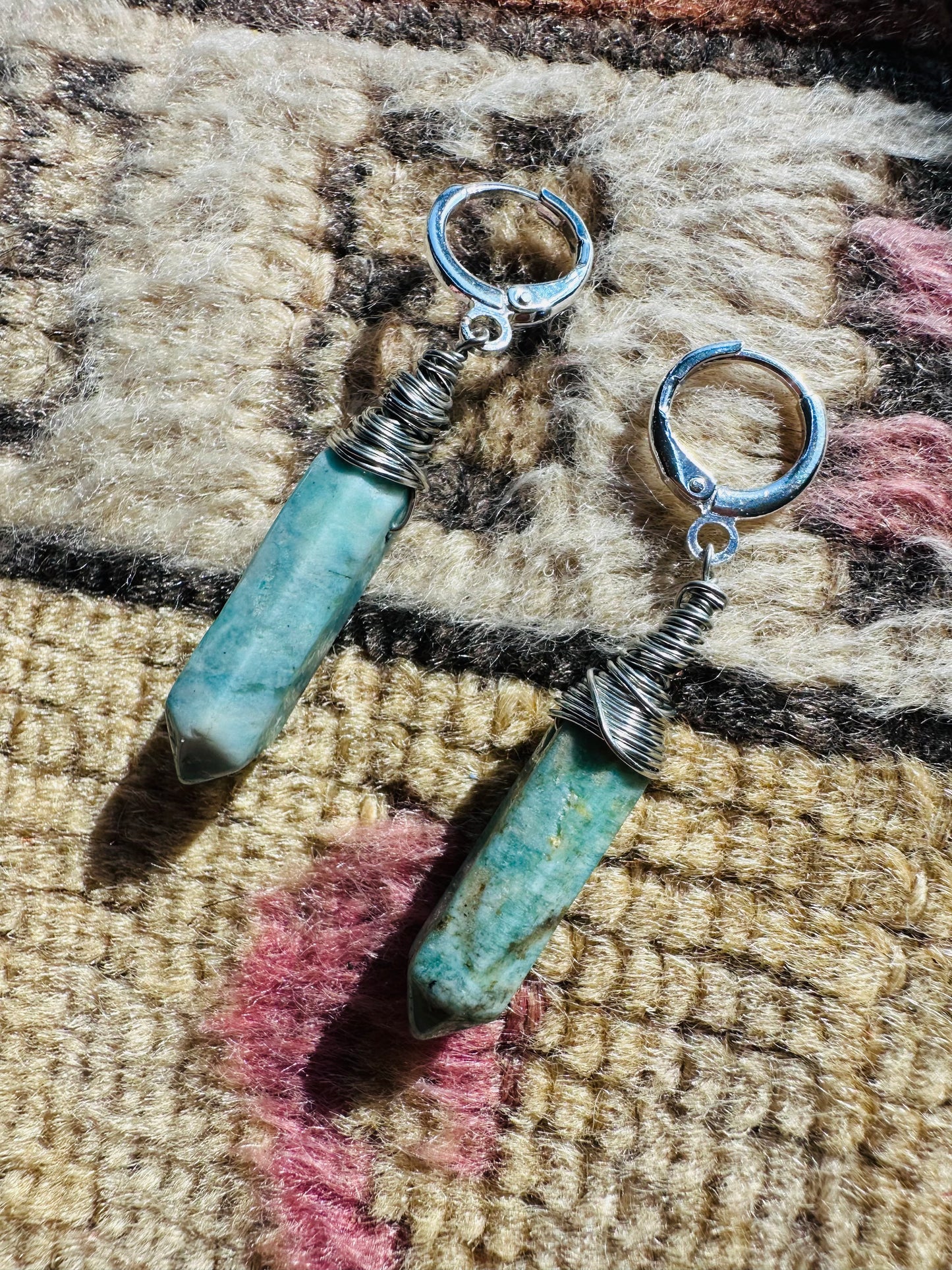 Wire Wrapped Stone Huggie Earrings