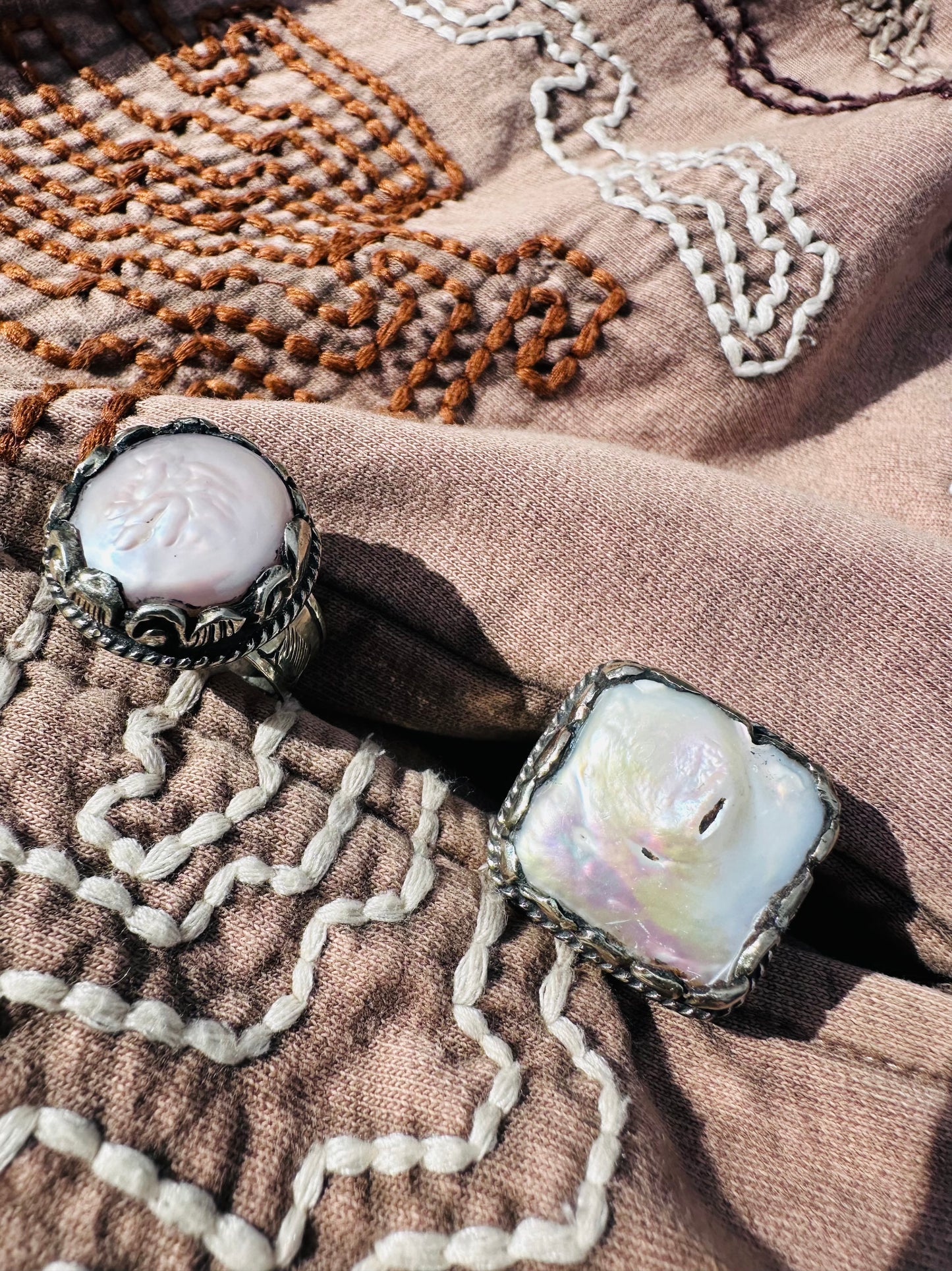Square Or Circle Freshwater Pearl Rings
