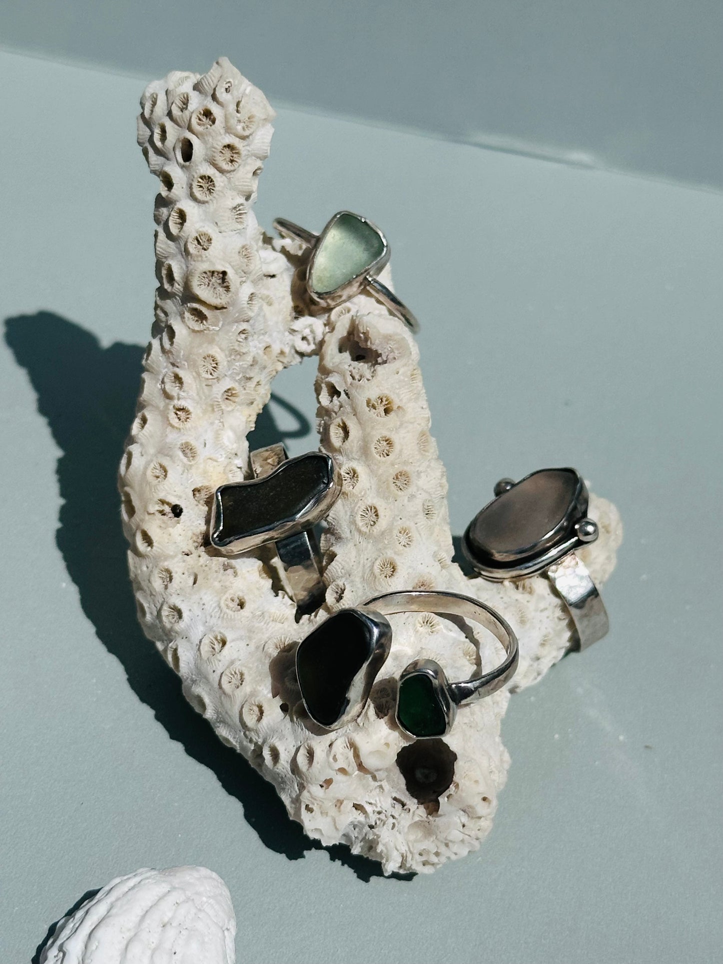 Light Blue Sea Glass Silver Ring Size 8.5