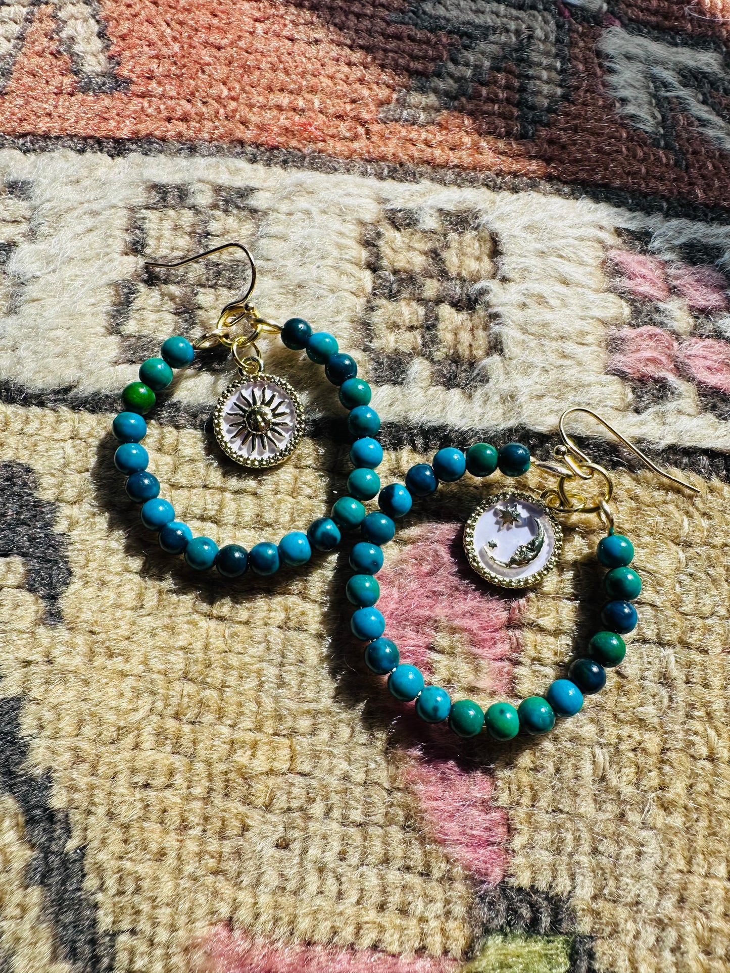 Small Chrysocolla Celestial Hoops 🌙 🌞