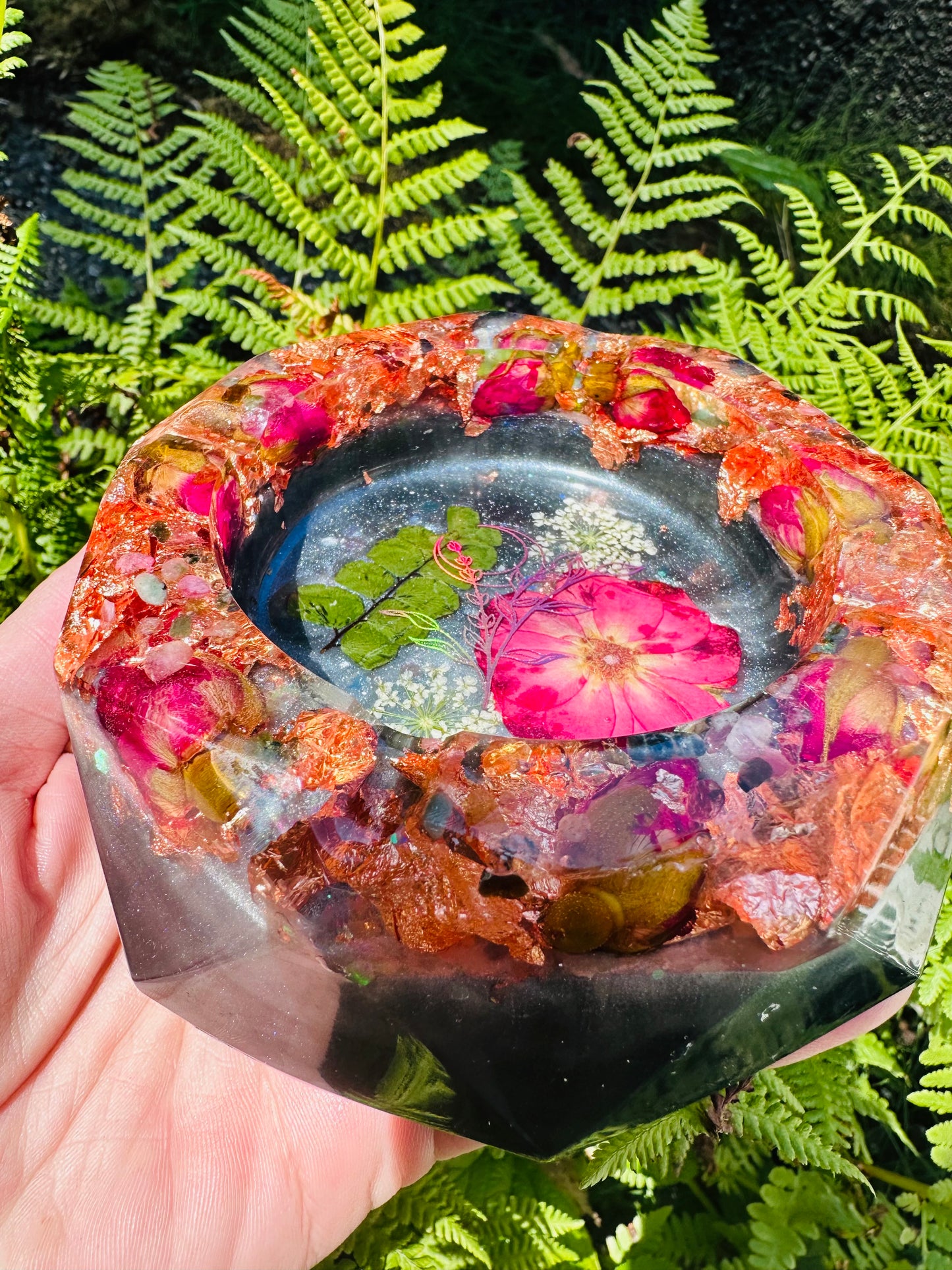 Rose and Coloured Tourmaline Resin Ashtray