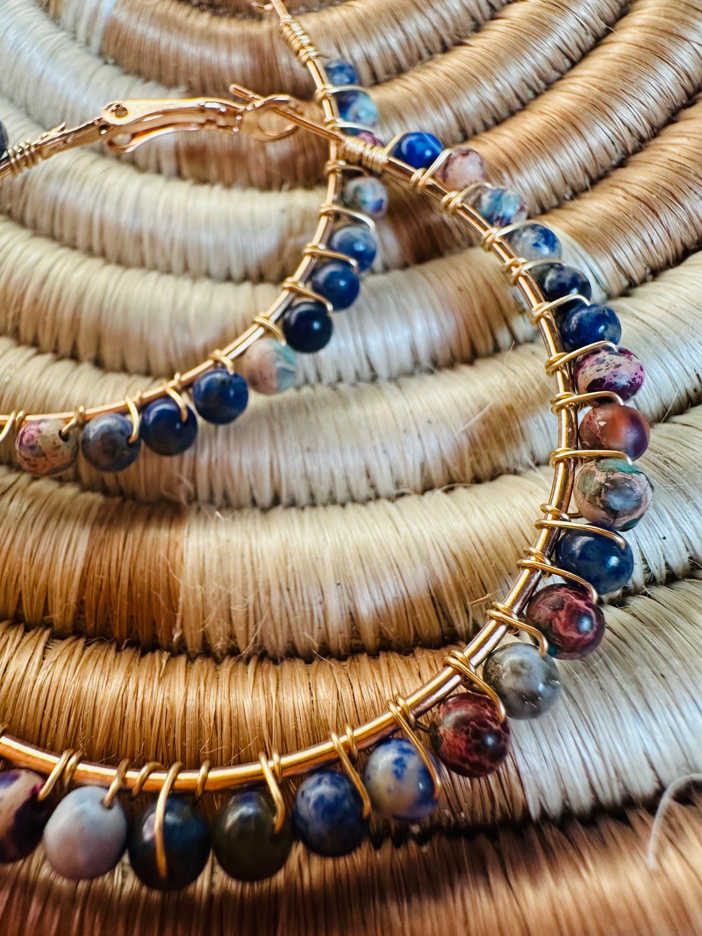 Lapis Lazuli and Jasper Sediment Stone Hoops