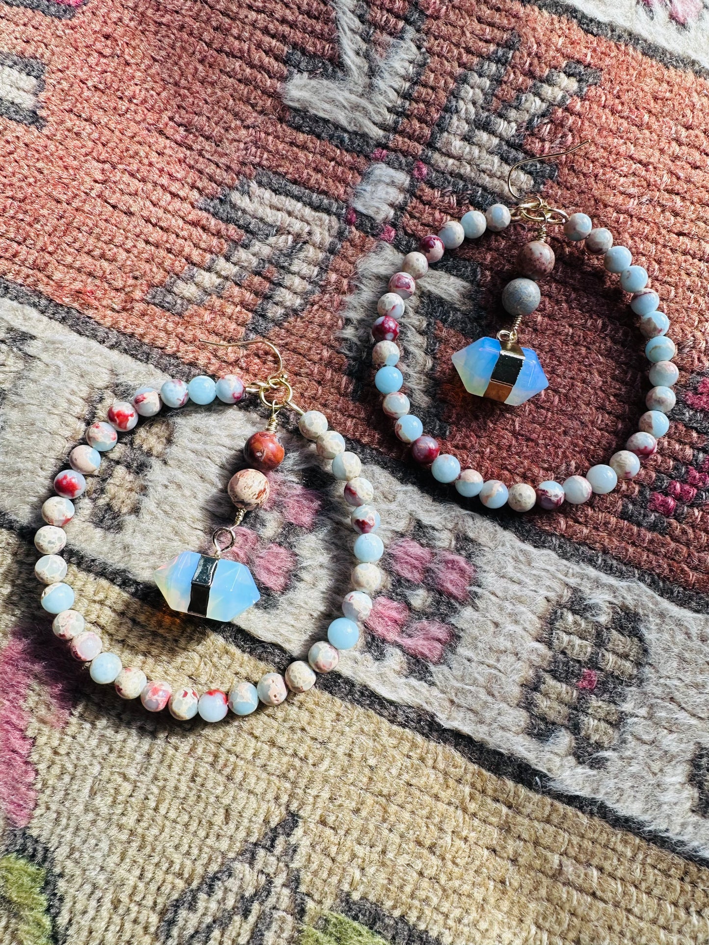 Large Jasper and Terminated Opalite Hoops