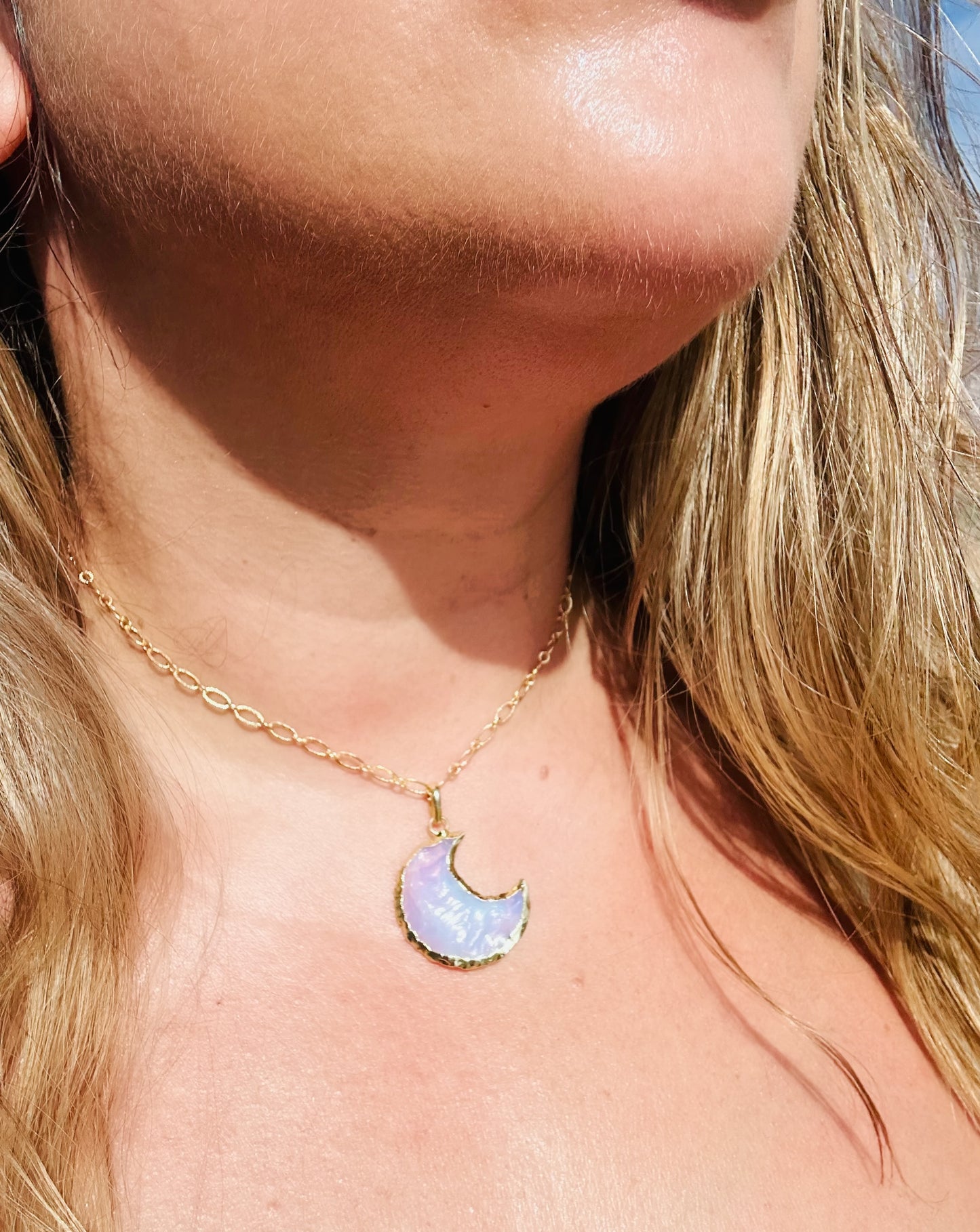 Opalite Gold Moon Chain Necklace