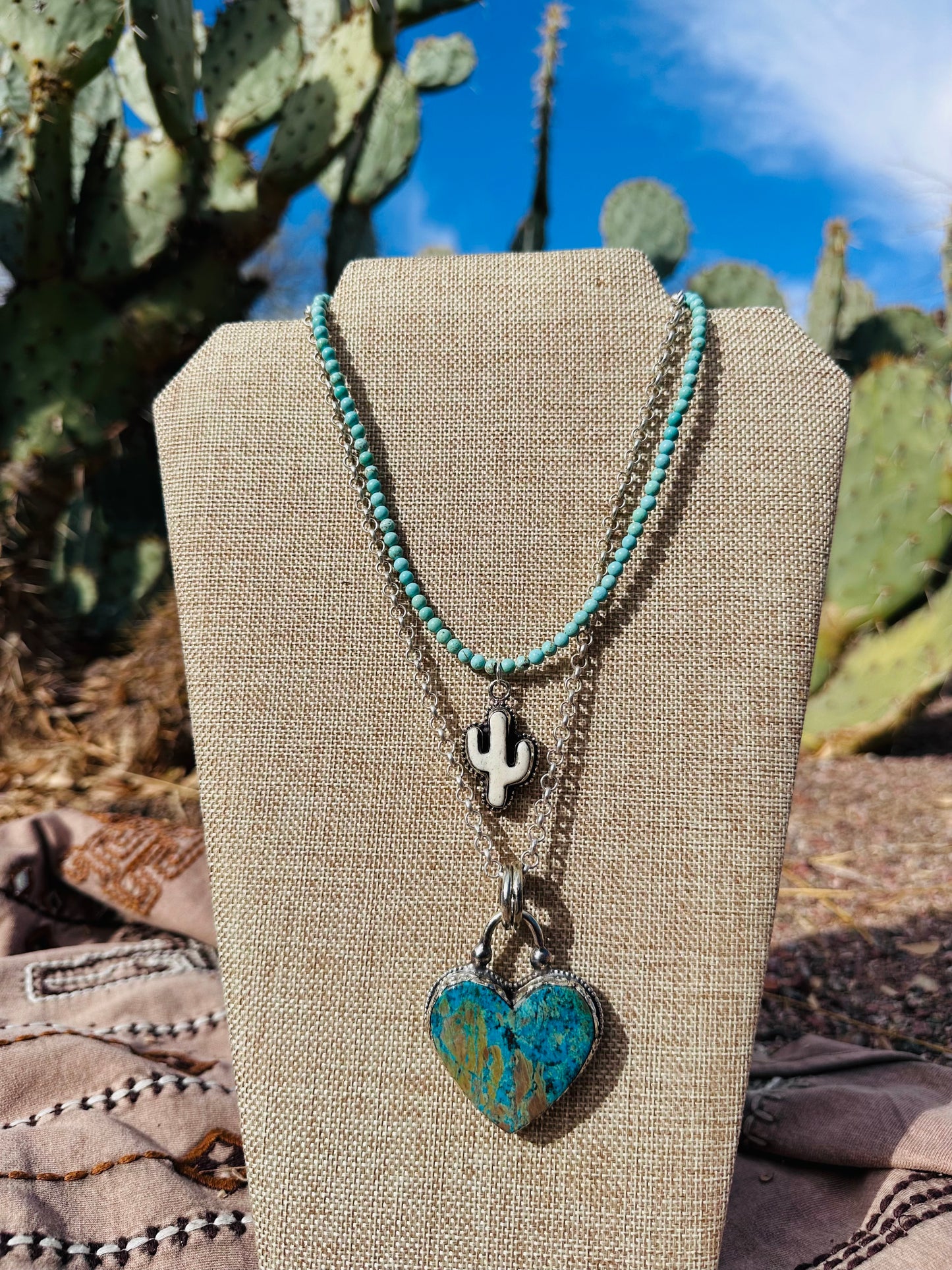 Cactus Turquoise or Coral Layering Necklace 🌵