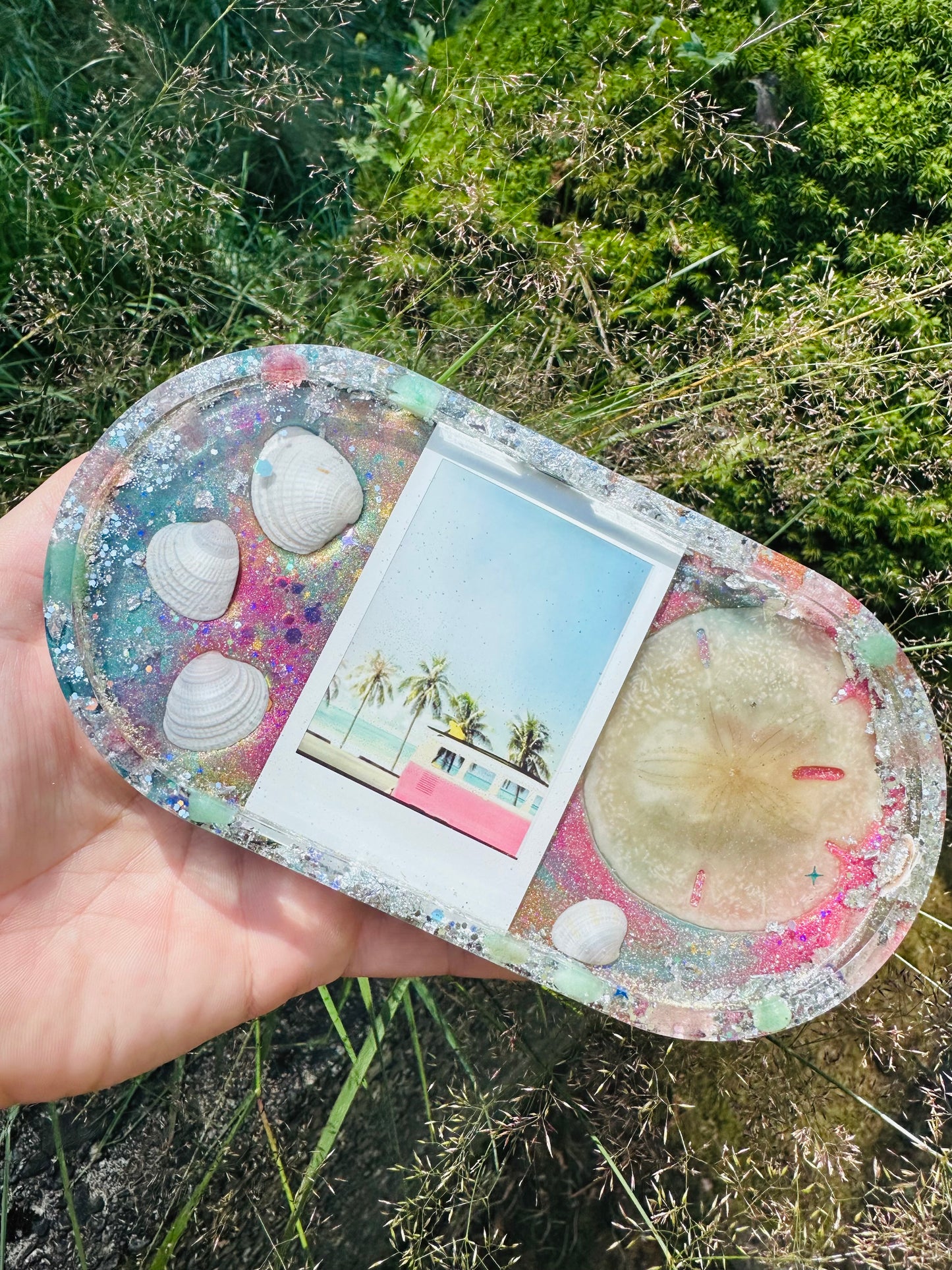 Vintage VW Camper Seashell and Sand Dollar Glittery Tray