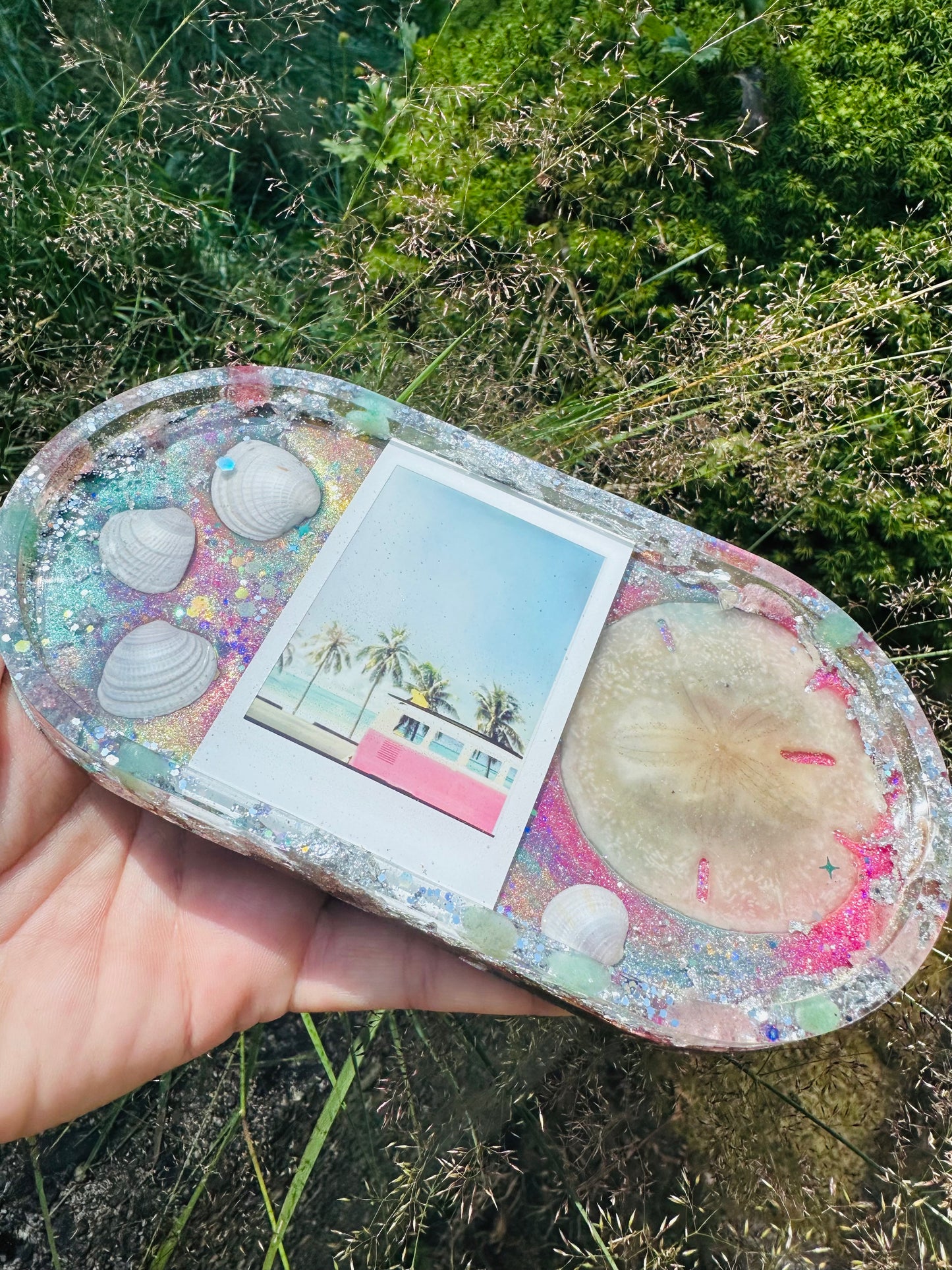 Vintage VW Camper Seashell and Sand Dollar Glittery Tray