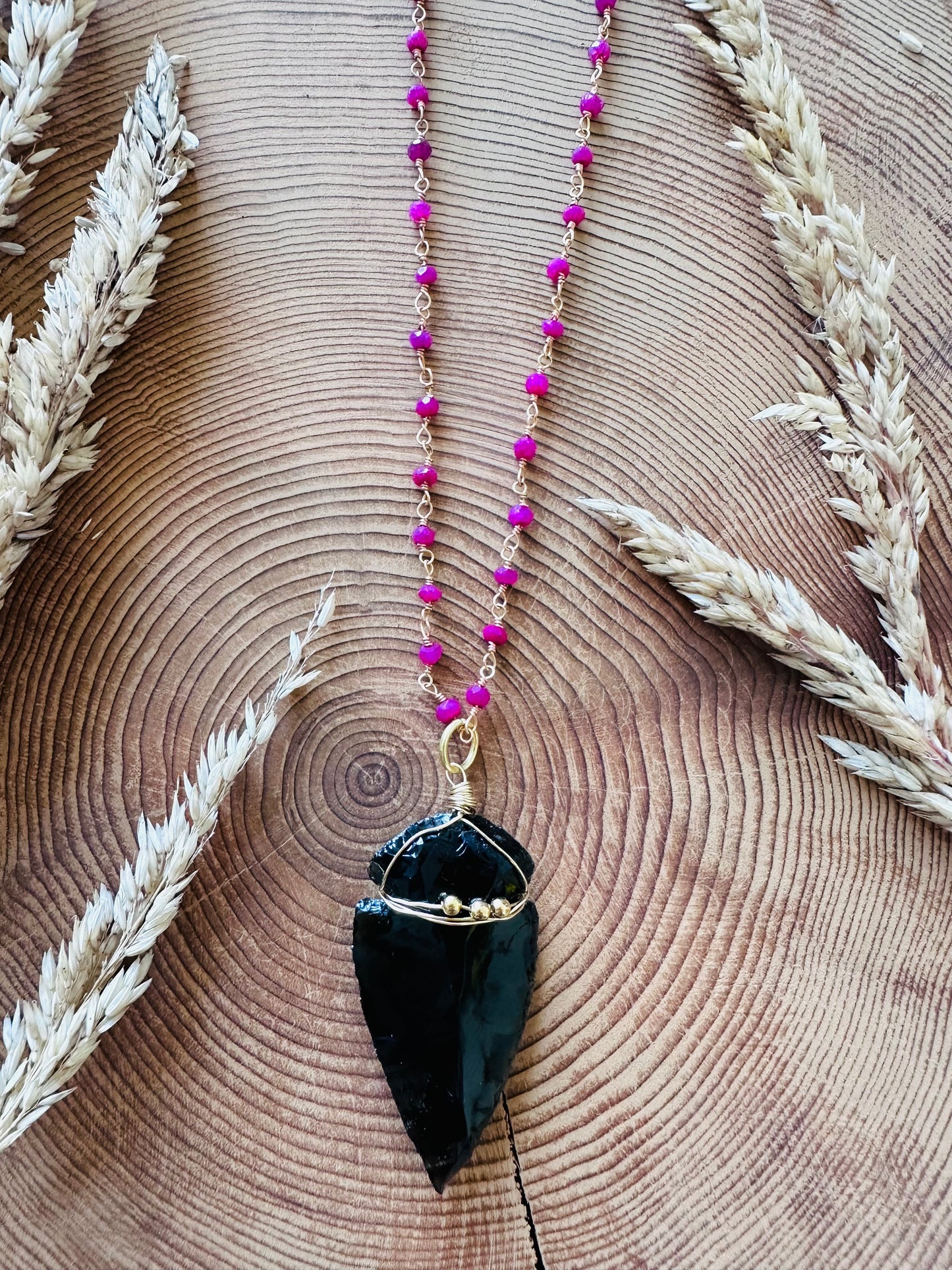 Obsidean Arrowhead Wire Wrapped Necklace