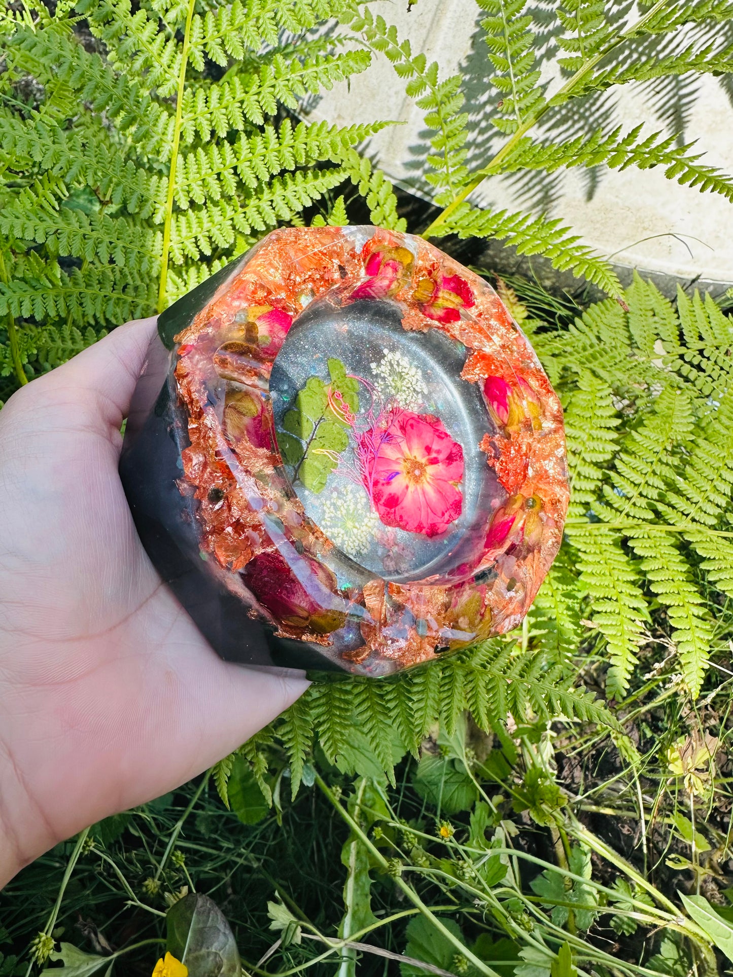 Rose and Coloured Tourmaline Resin Ashtray