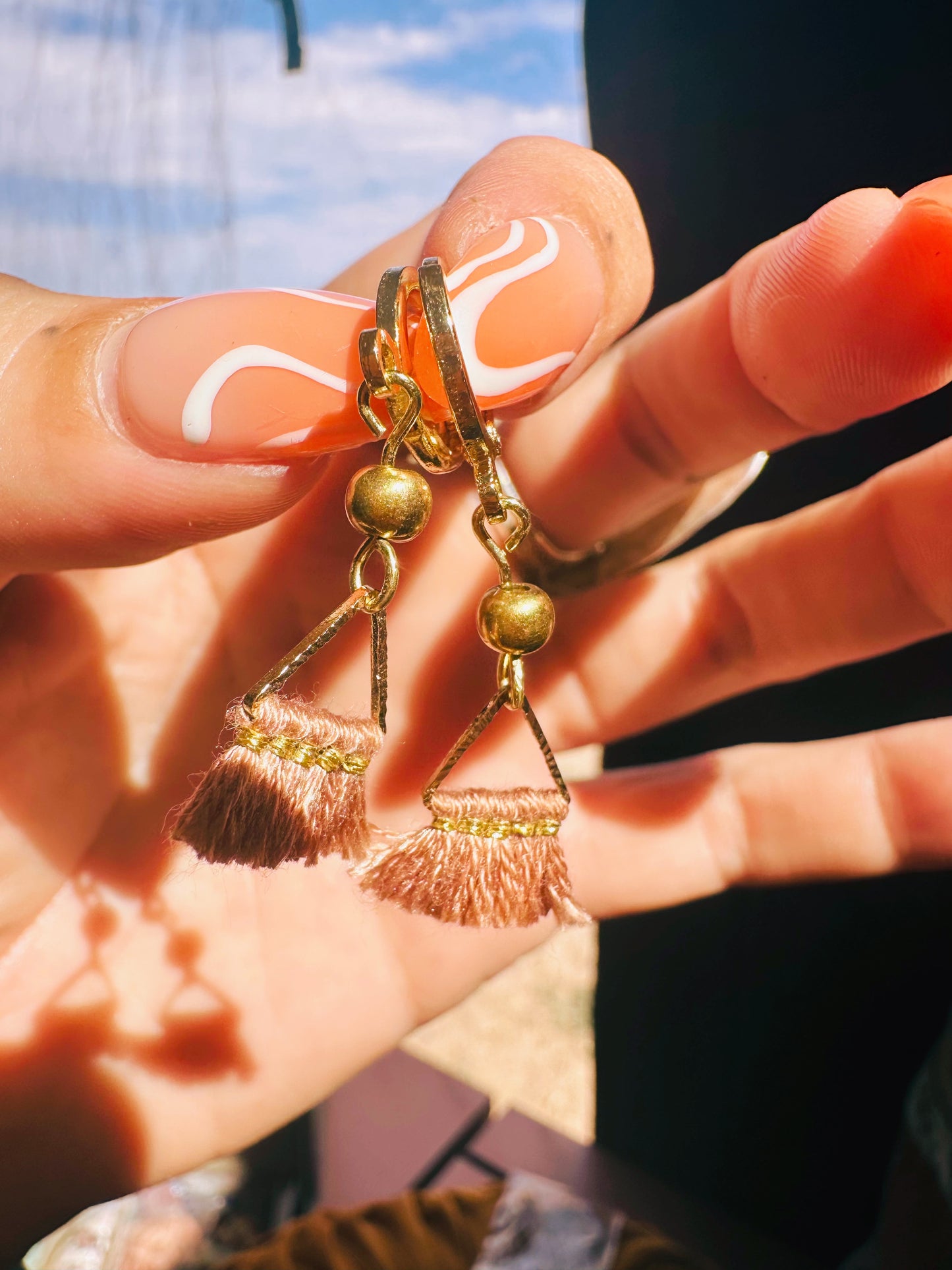 Gold Hoop Mini Triangle Fringe Earrings