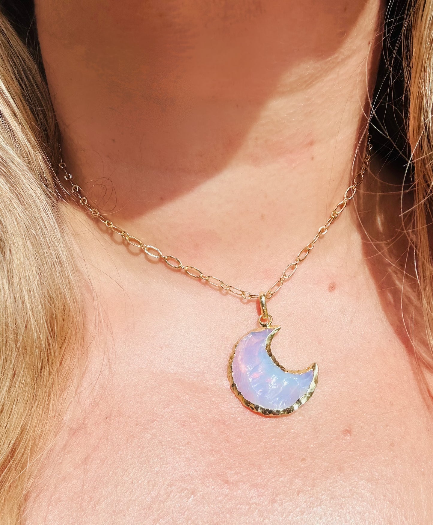 Opalite Gold Moon Chain Necklace