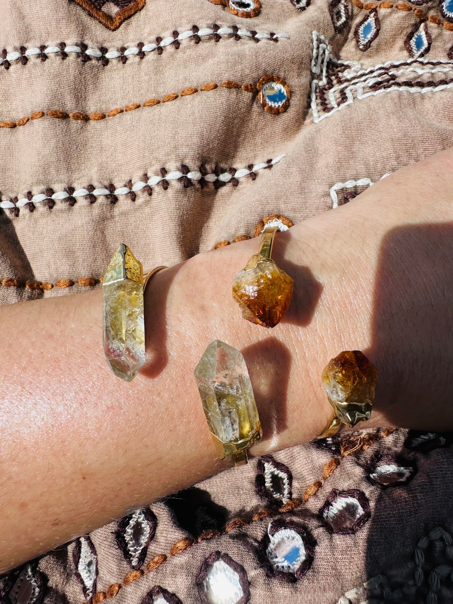 Quartz Point or Citrine Gold Cuff Bracelet