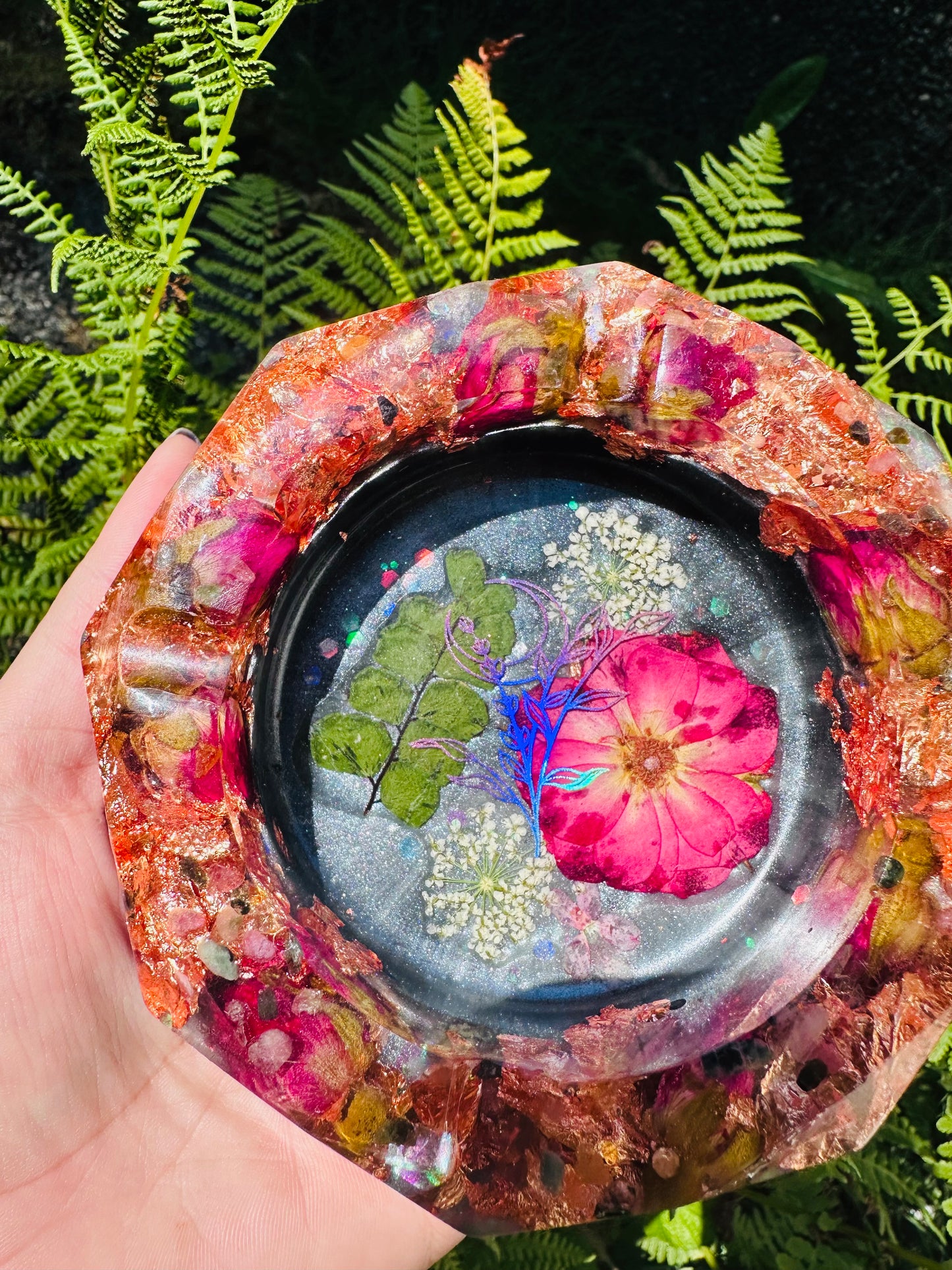 Rose and Coloured Tourmaline Resin Ashtray