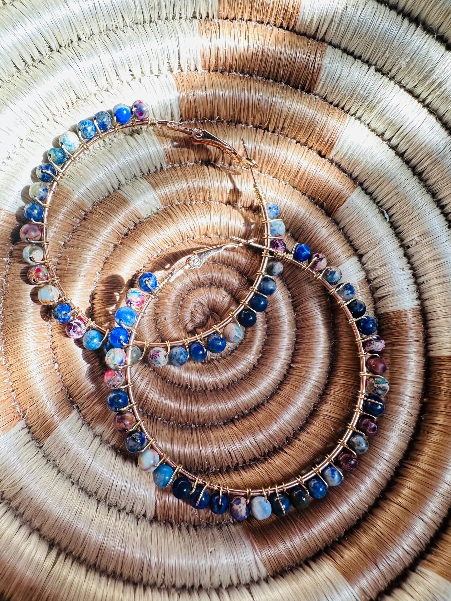 Lapis Lazuli and Jasper Sediment Stone Hoops