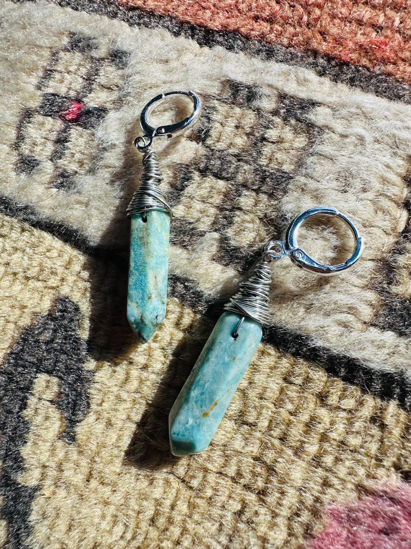 Wire Wrapped Stone Huggie Earrings