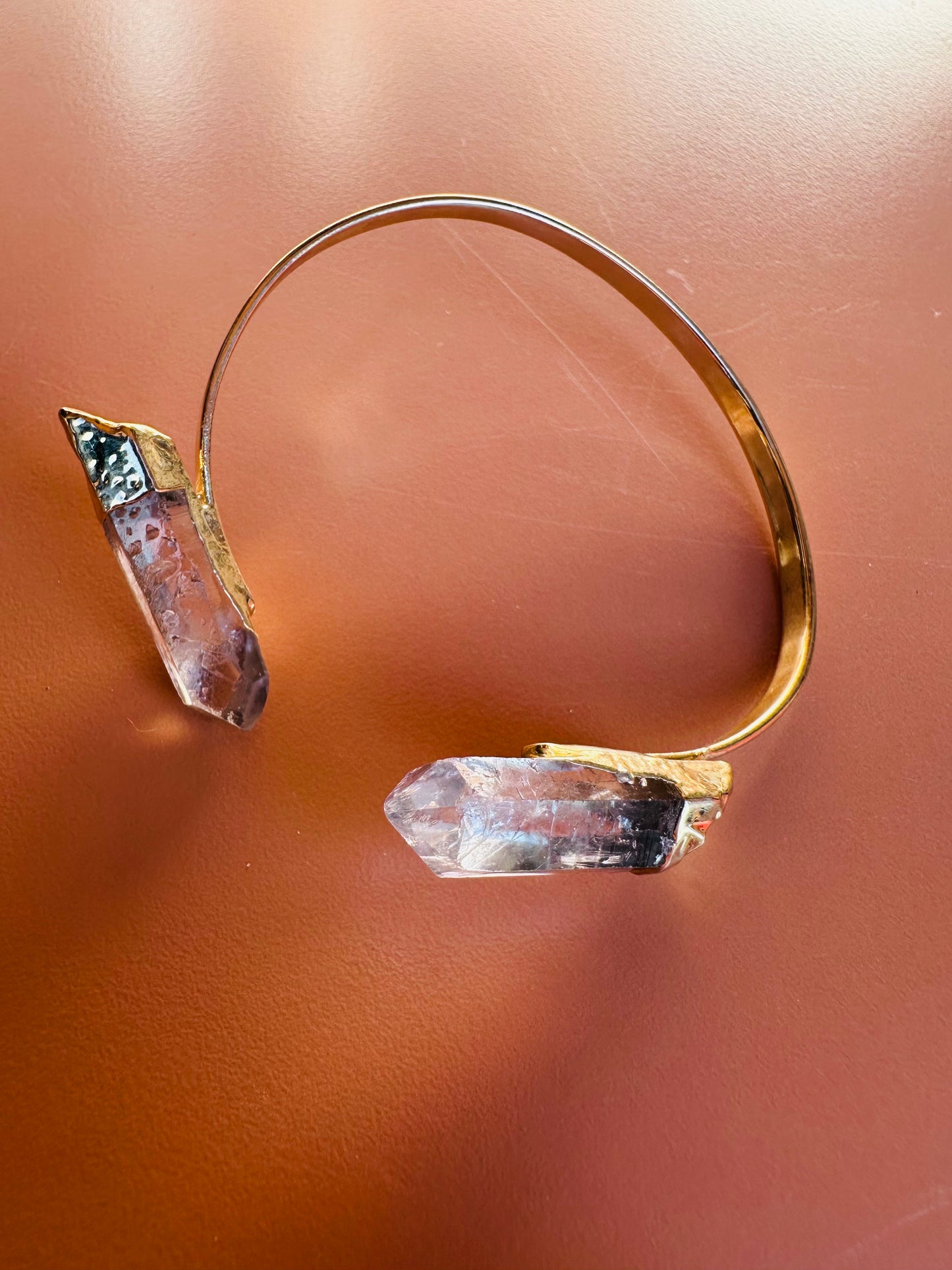 Quartz Point or Citrine Gold Cuff Bracelet
