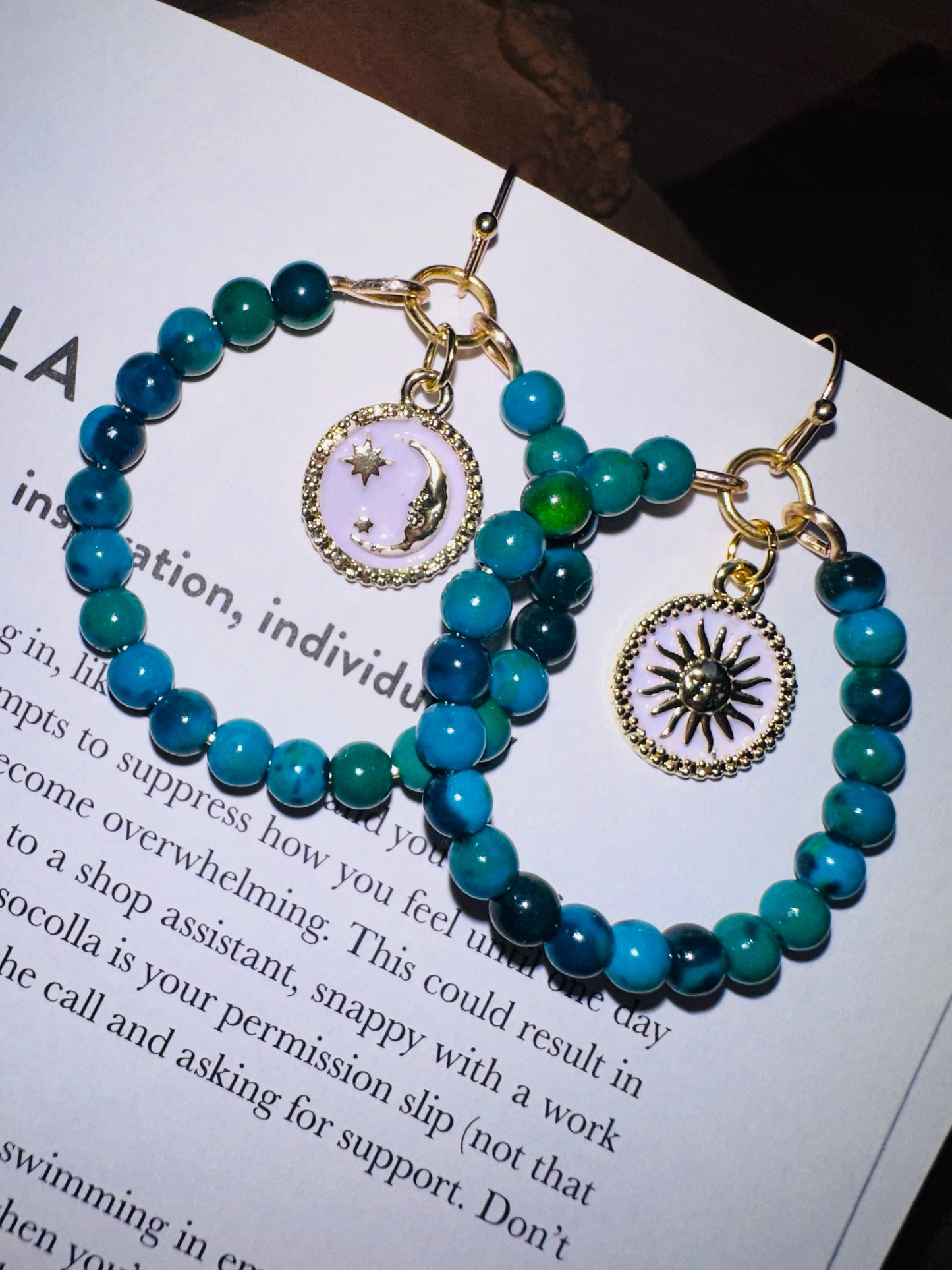 Small Chrysocolla Celestial Hoops 🌙 🌞