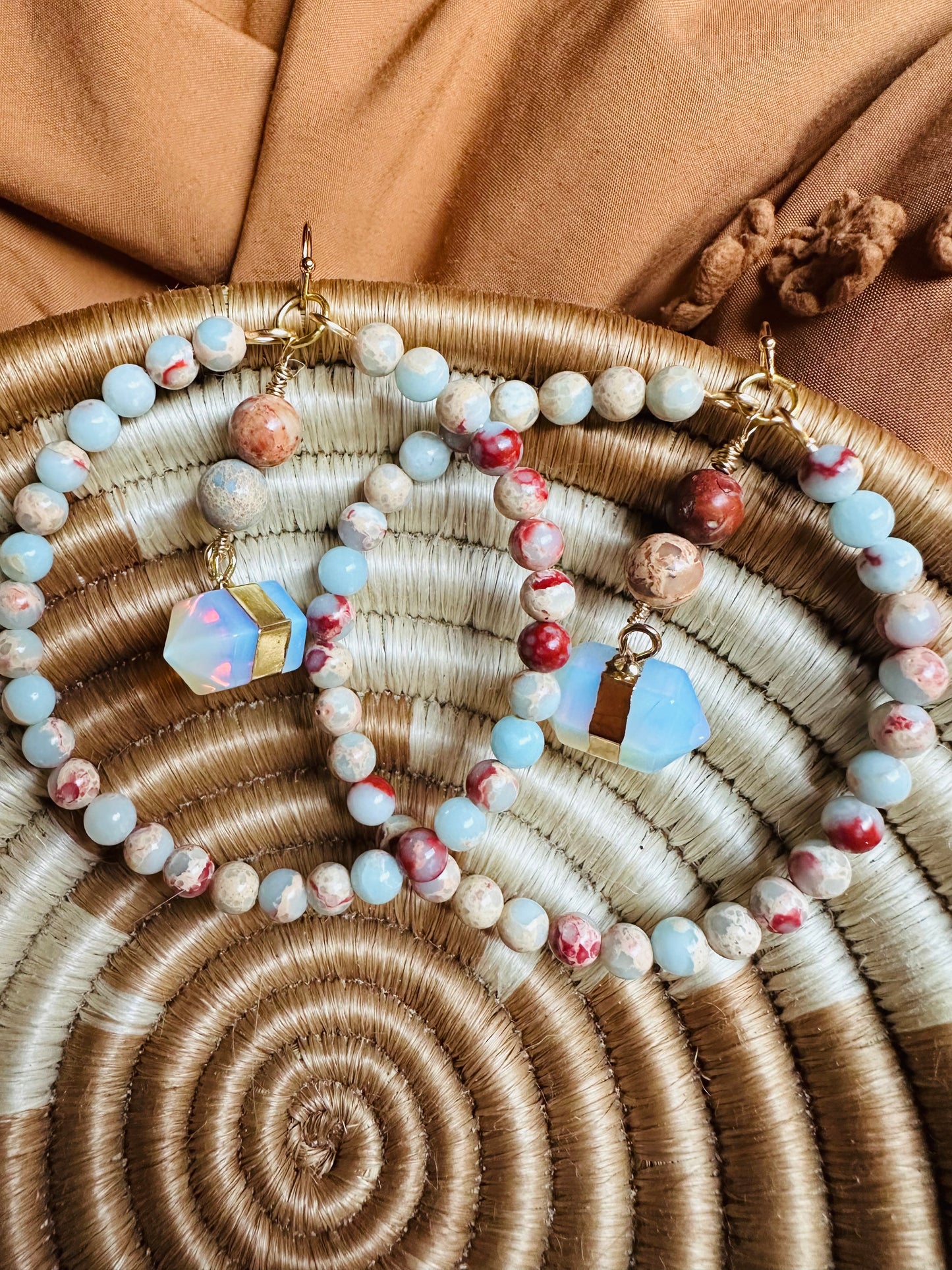 Large Jasper and Terminated Opalite Hoops