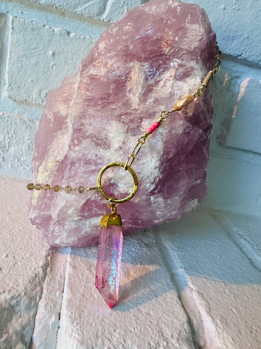 Pink Aura Crystal Pink Mix Necklace