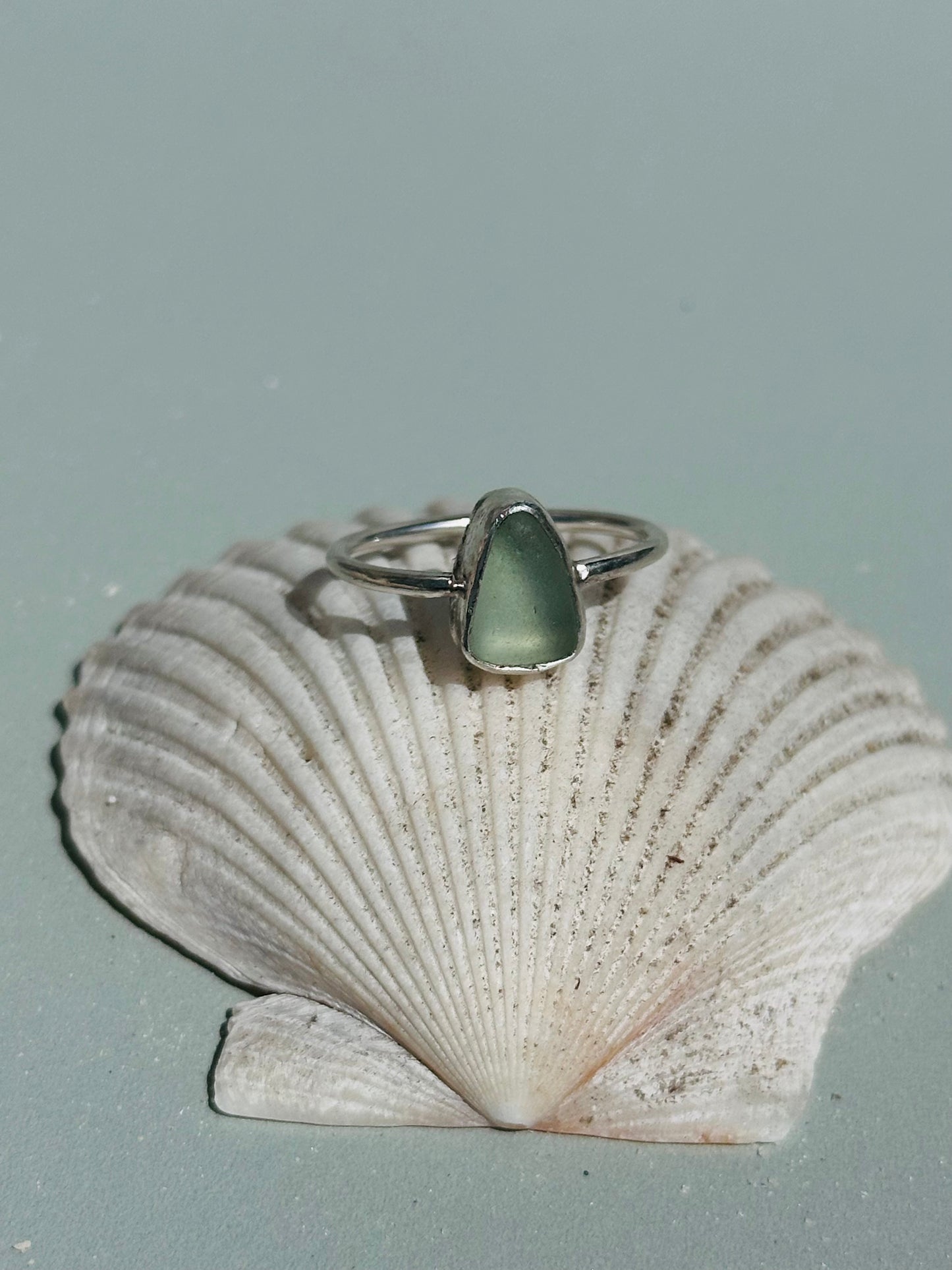 Light Blue Sea Glass Silver Ring Size 8.5