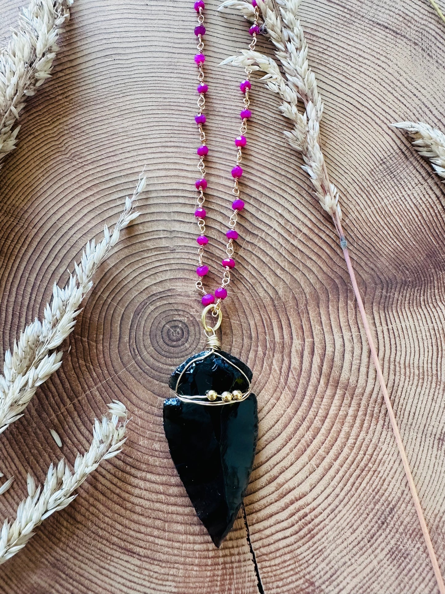 Obsidean Arrowhead Wire Wrapped Necklace