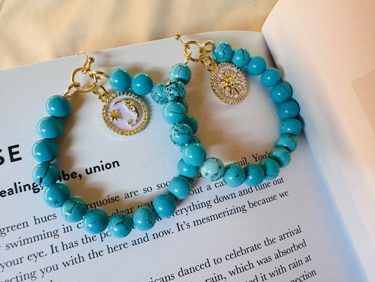 Medium Turquoise Celestial Hoops 🌙 🌞