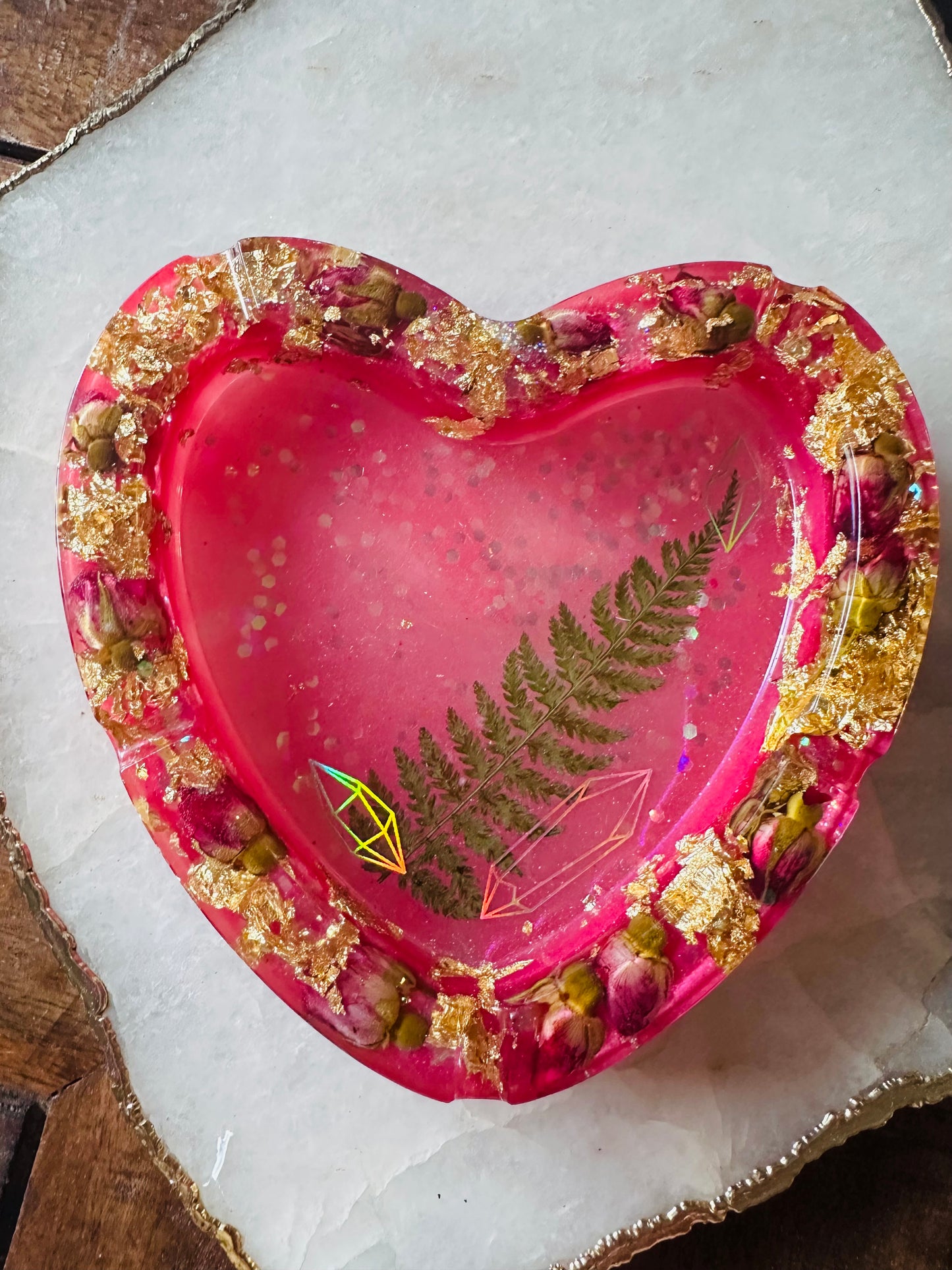 Rose Bud and Gold Leaf Resin Ashtray