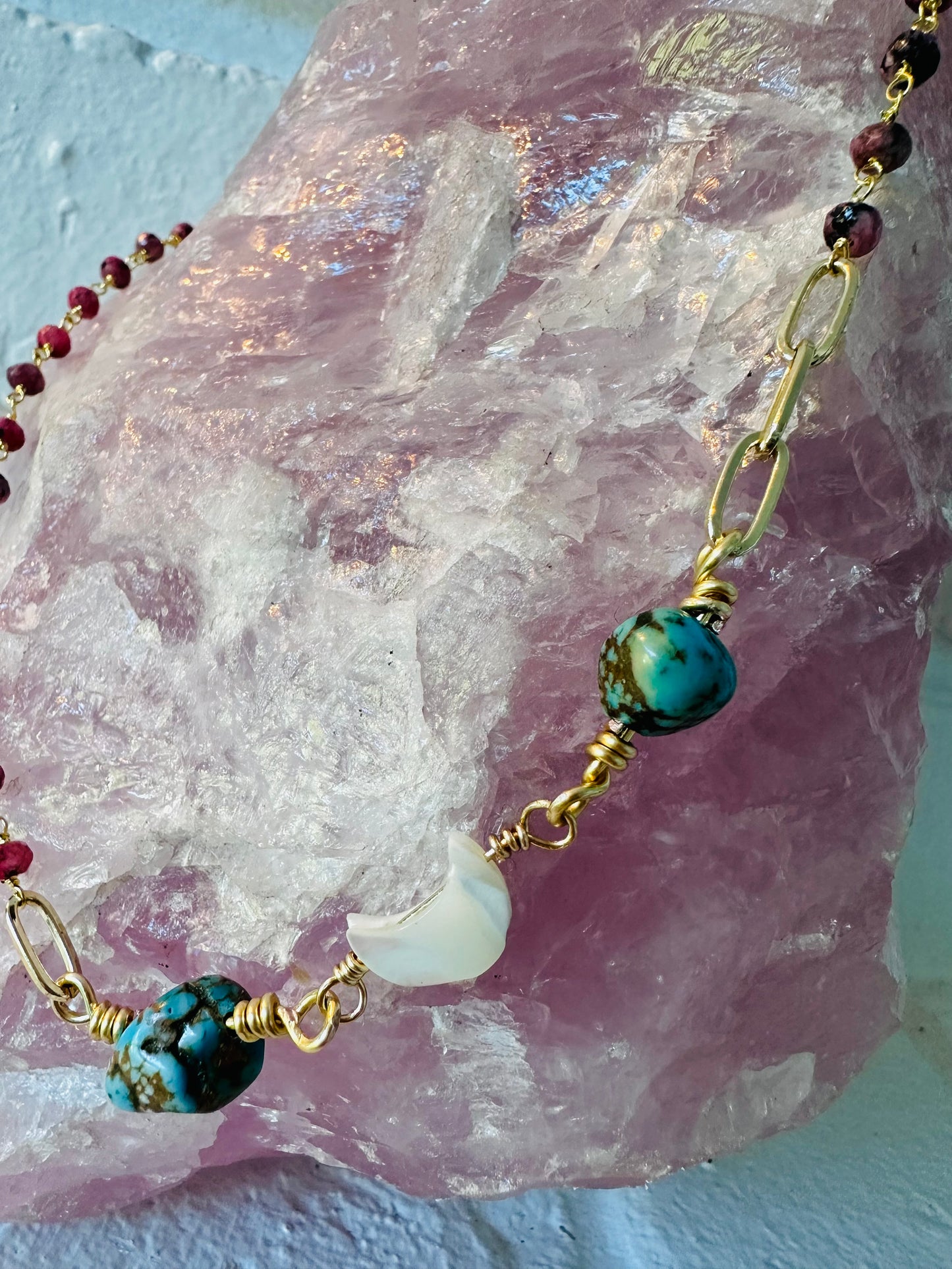 Turquoise and Rhodonite Wire Wrapped Necklace