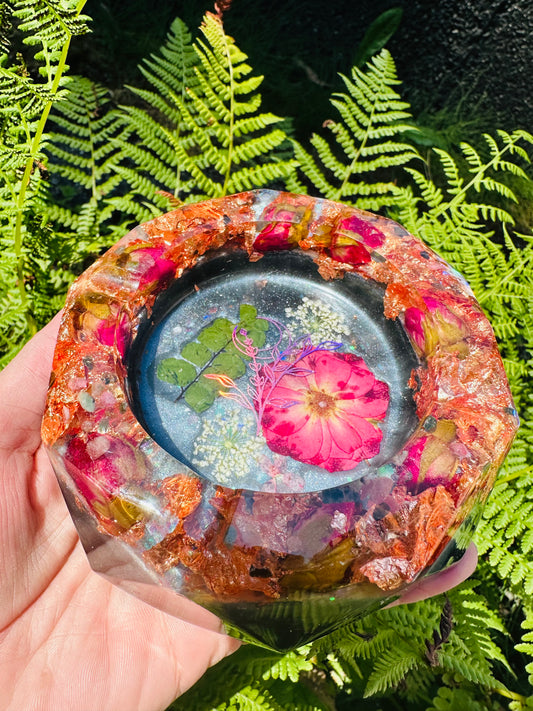 Rose and Coloured Tourmaline Resin Ashtray