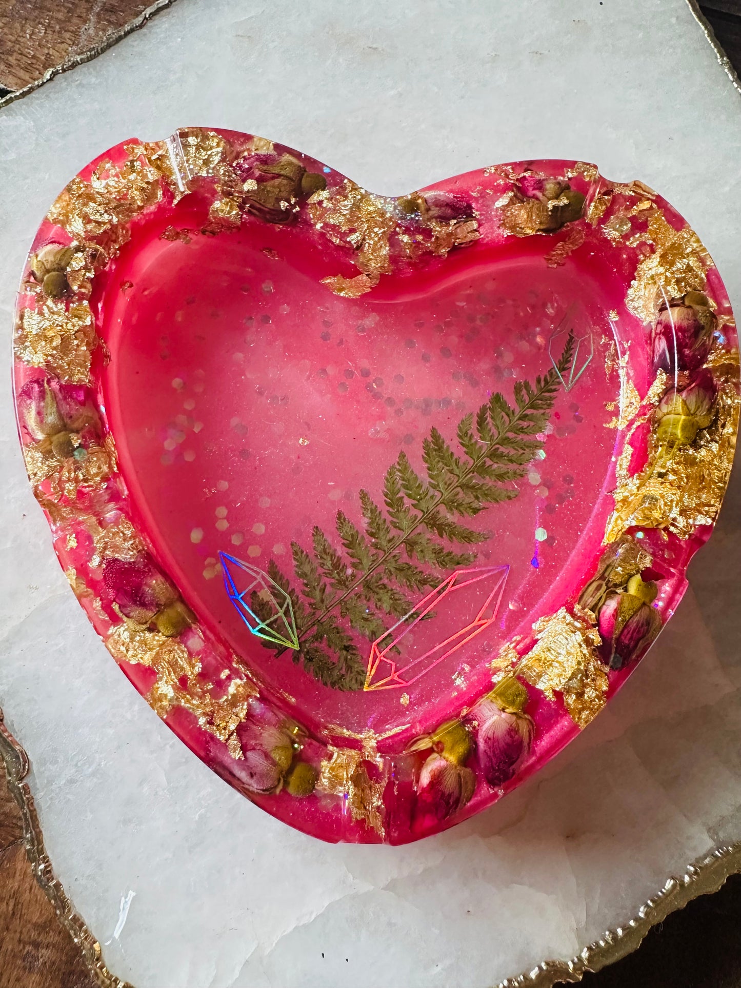 Rose Bud and Gold Leaf Resin Ashtray