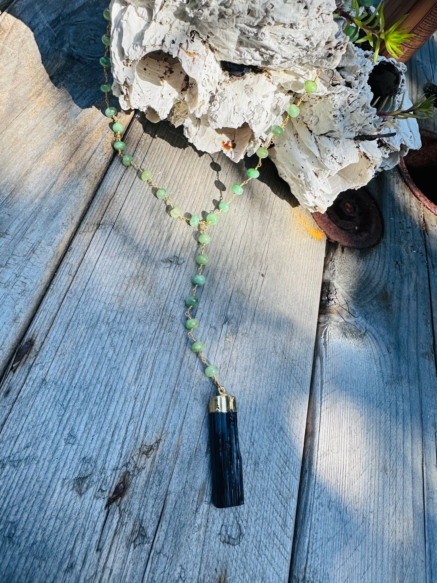 Tourmaline and Aventurine Y Necklace