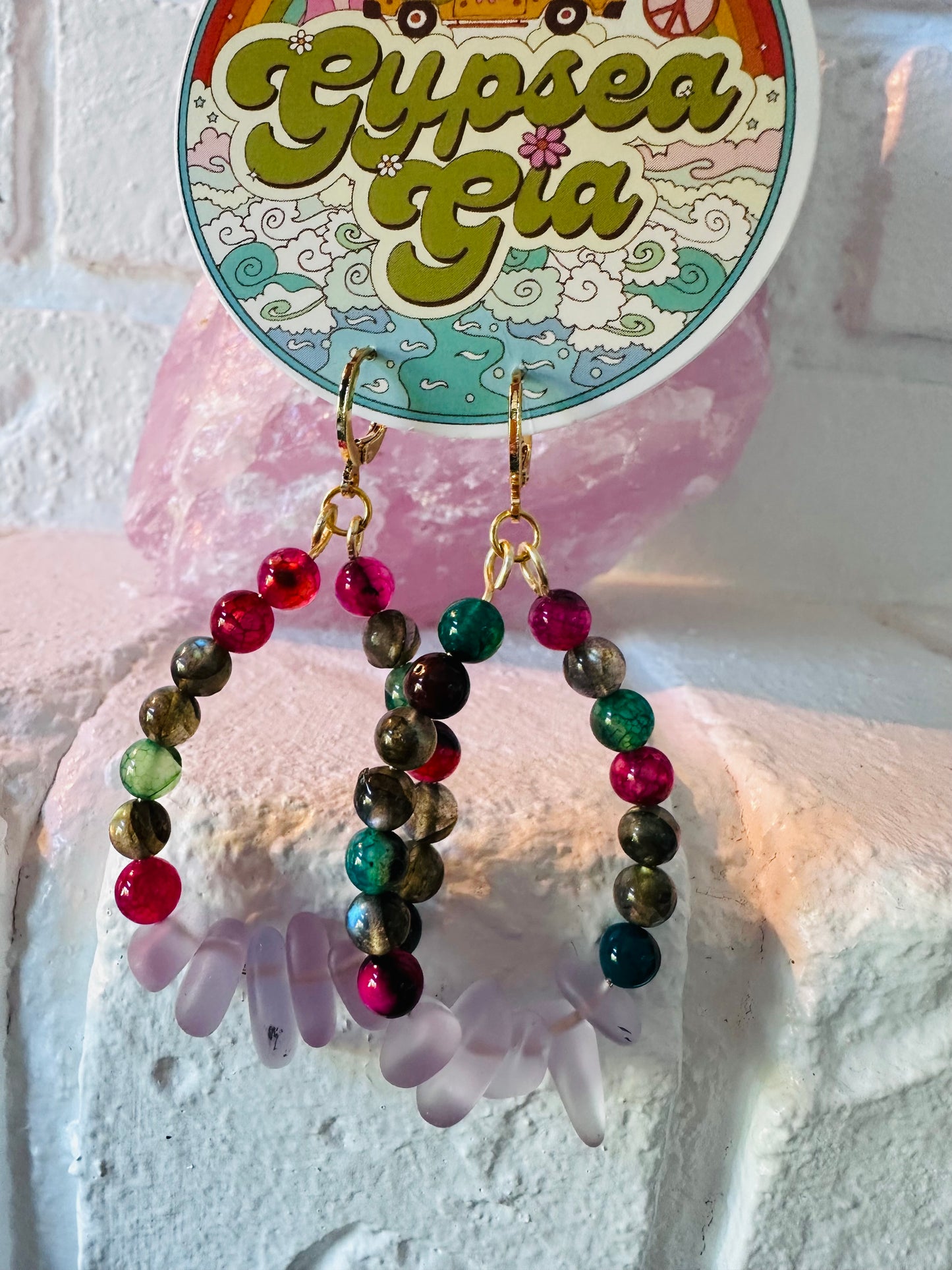 Agate and Sea-glass Huggie Earrings