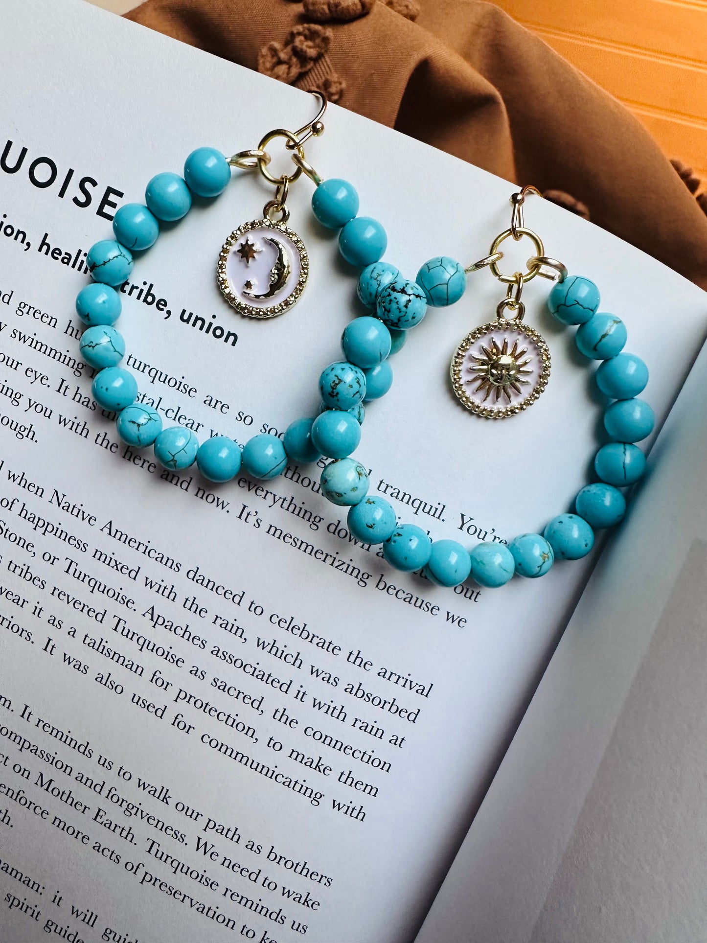 Medium Turquoise Celestial Hoops 🌙 🌞