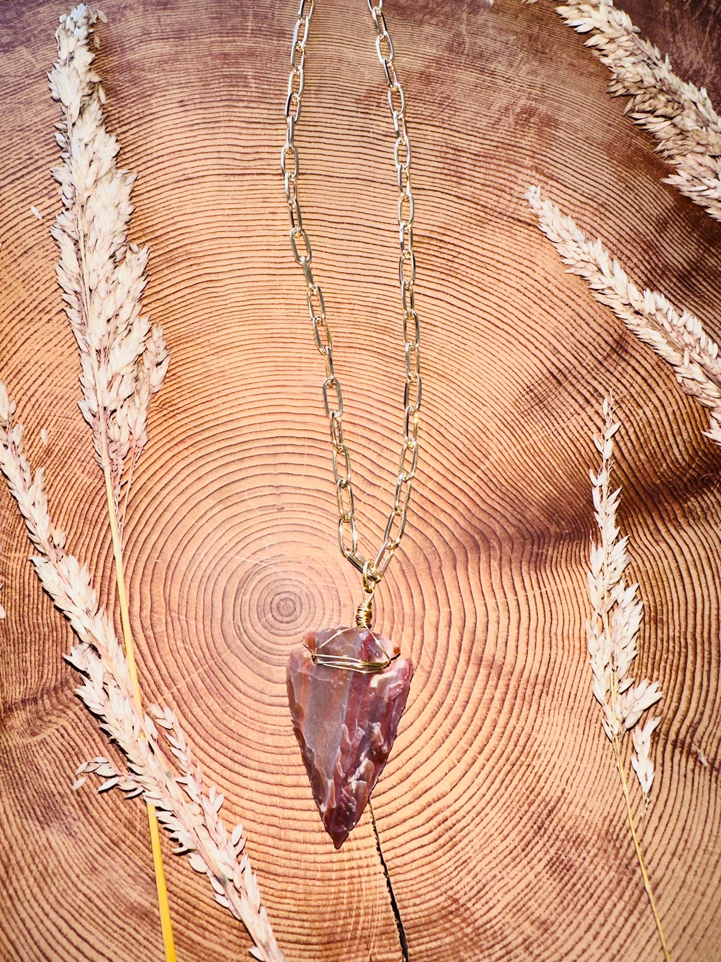 Red Jasper Gold Paperclip Chain Necklace