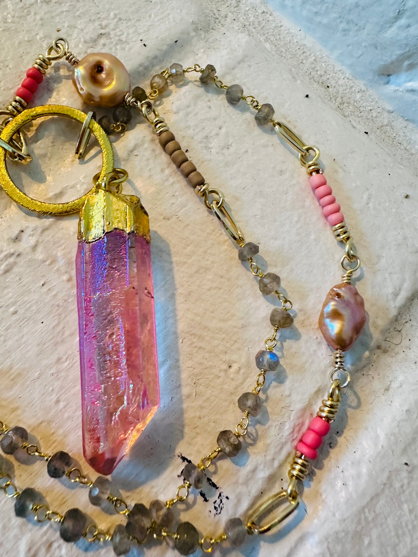 Pink Aura Crystal Pink Mix Necklace