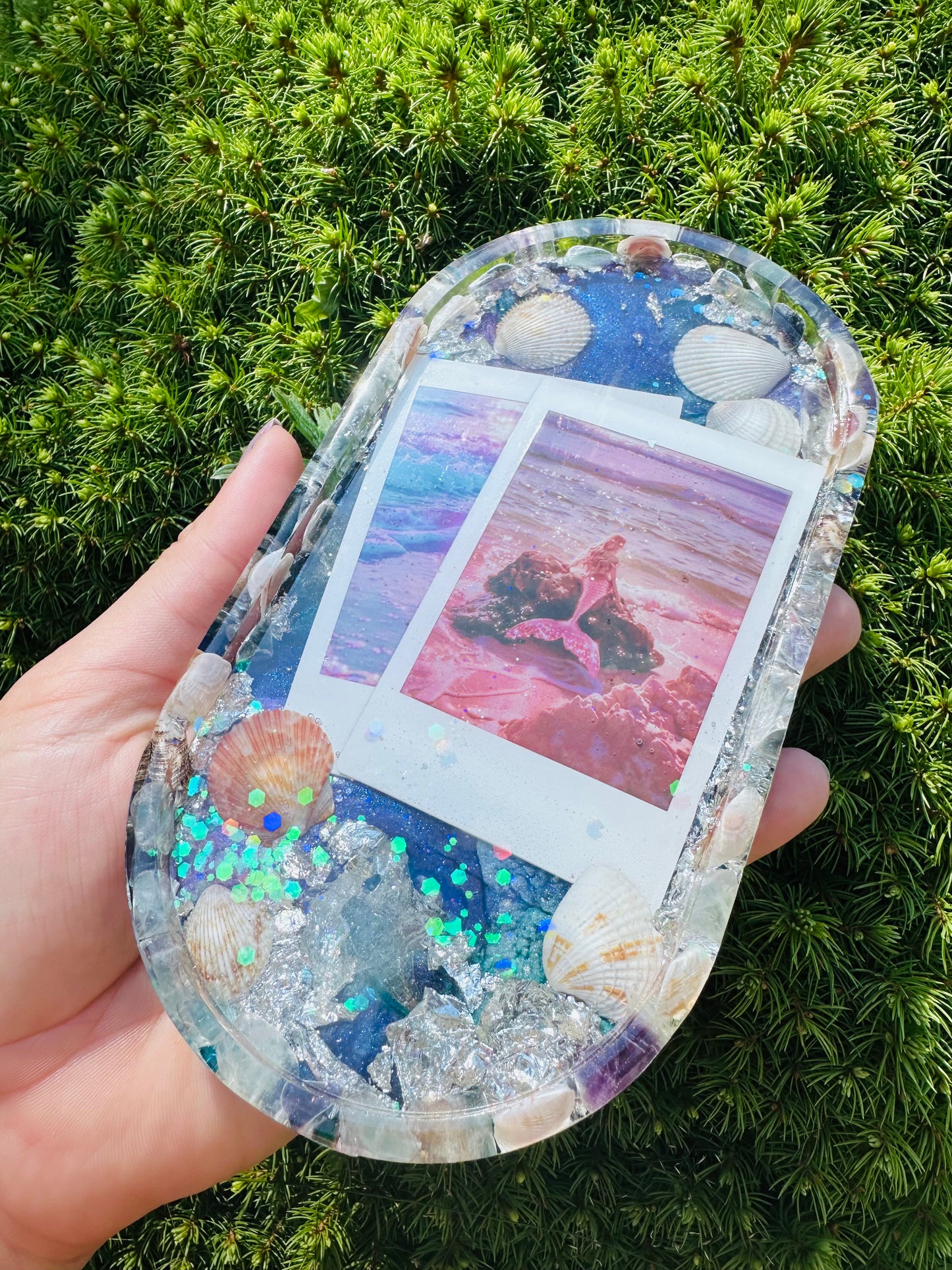 Polaroid Mermaid and Seashell Glittery Ocean Tray 🌊