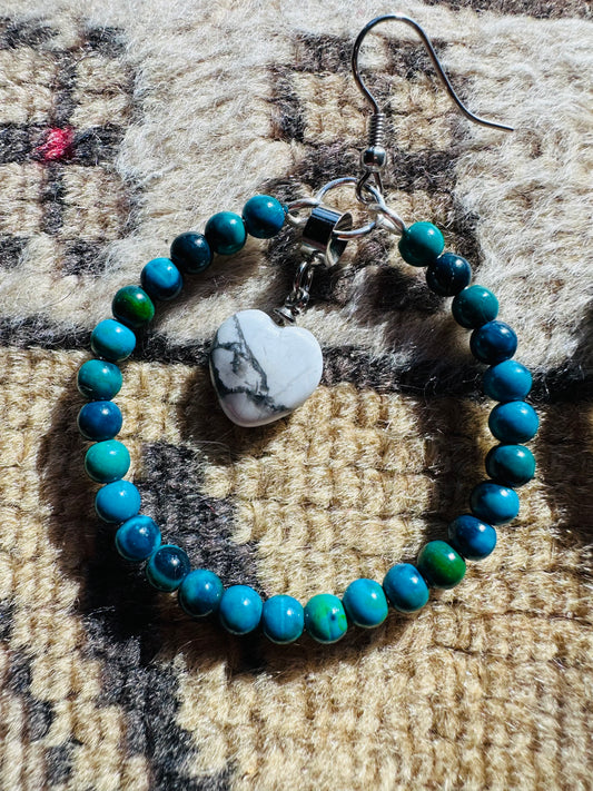 Chrysocolla and Howlite Heart Hoops