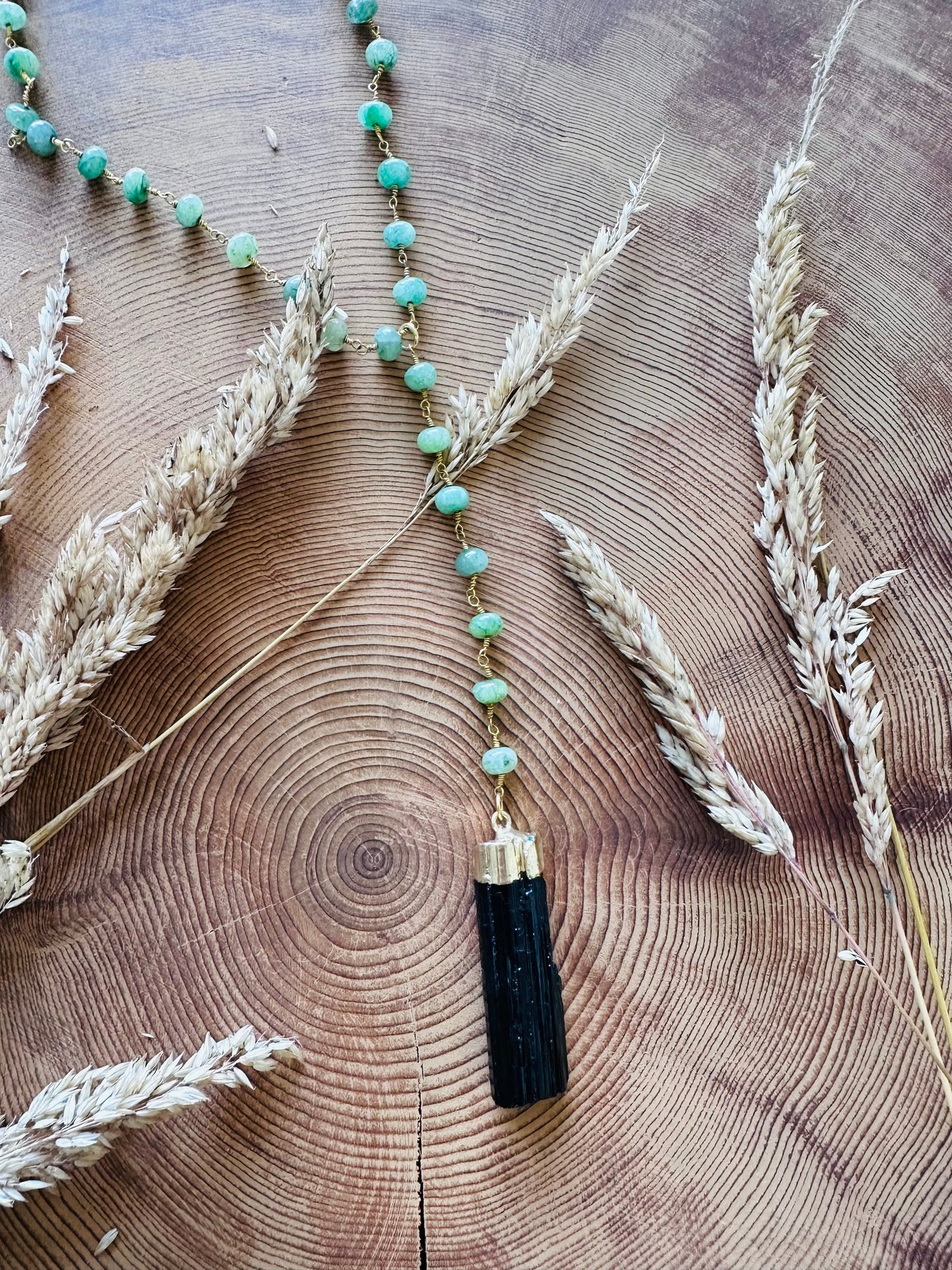 Tourmaline and Aventurine Y Necklace