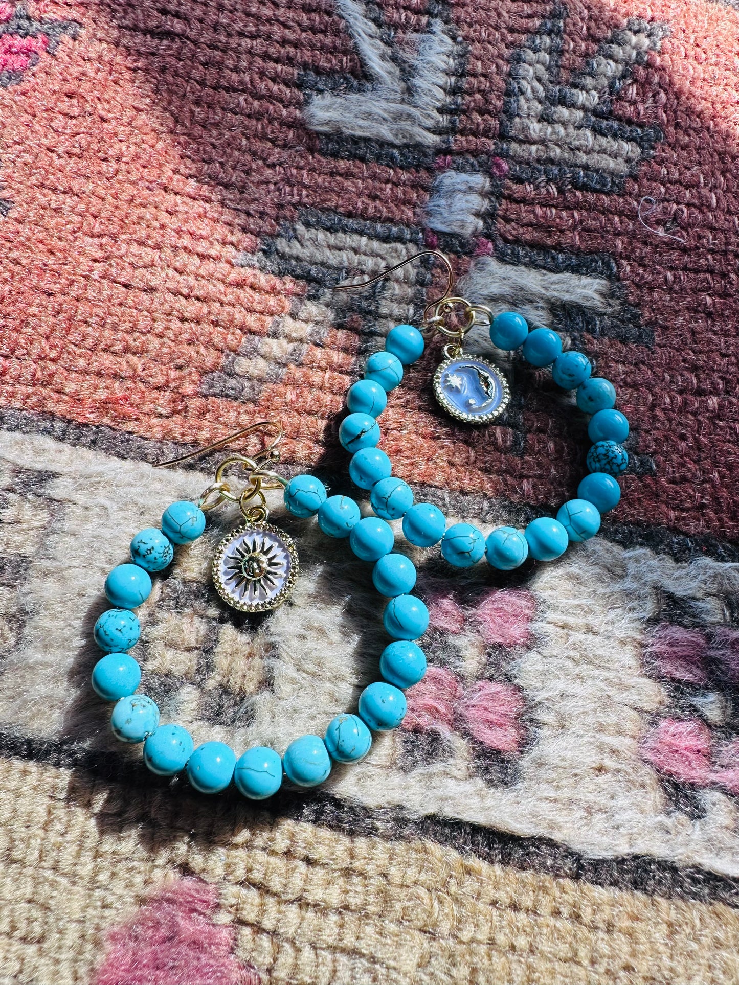 Medium Turquoise Celestial Hoops 🌙 🌞