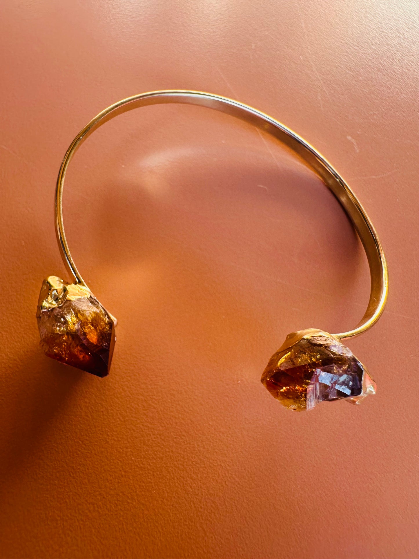 Quartz Point or Citrine Gold Cuff Bracelet