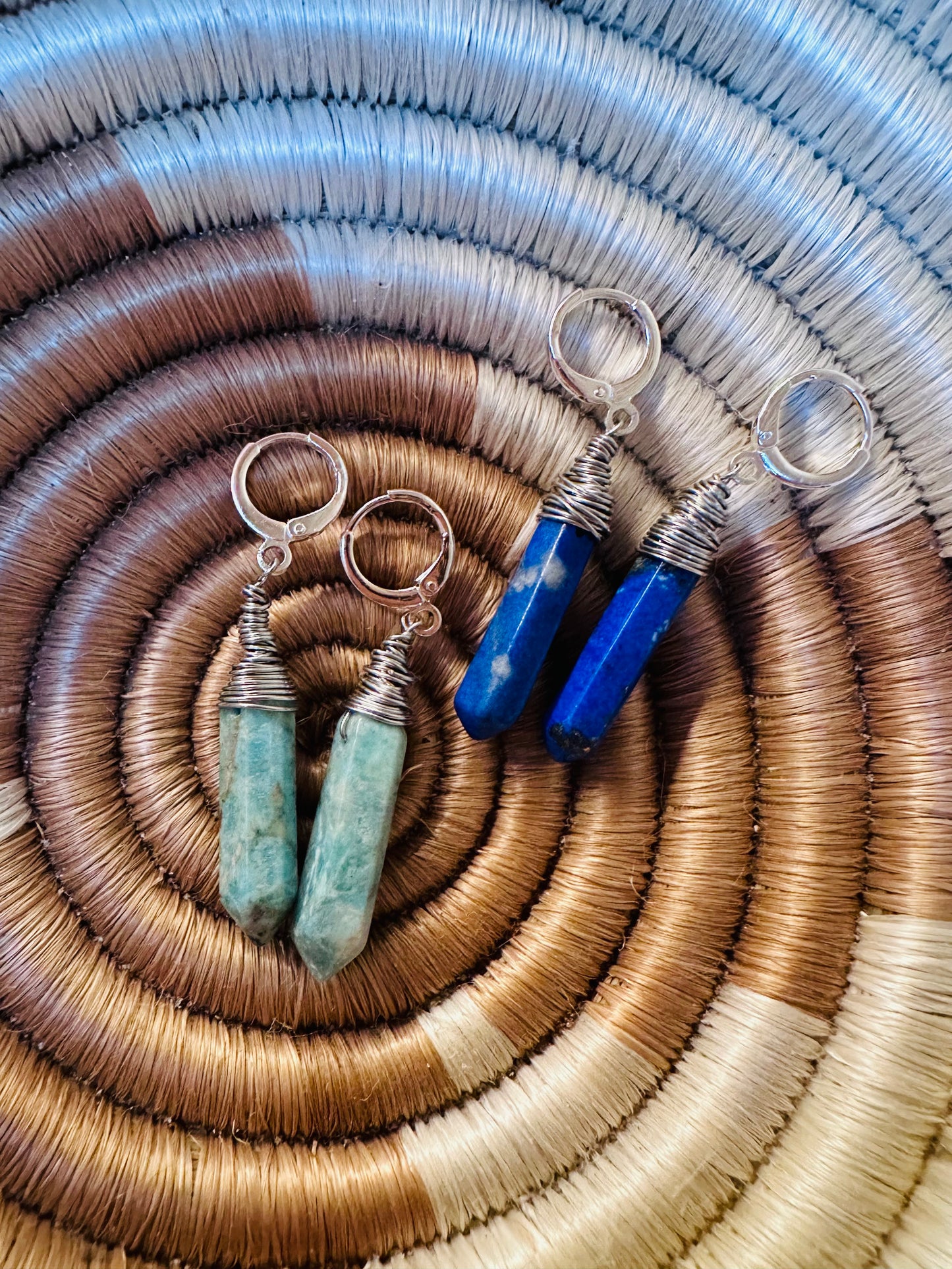 Wire Wrapped Stone Huggie Earrings