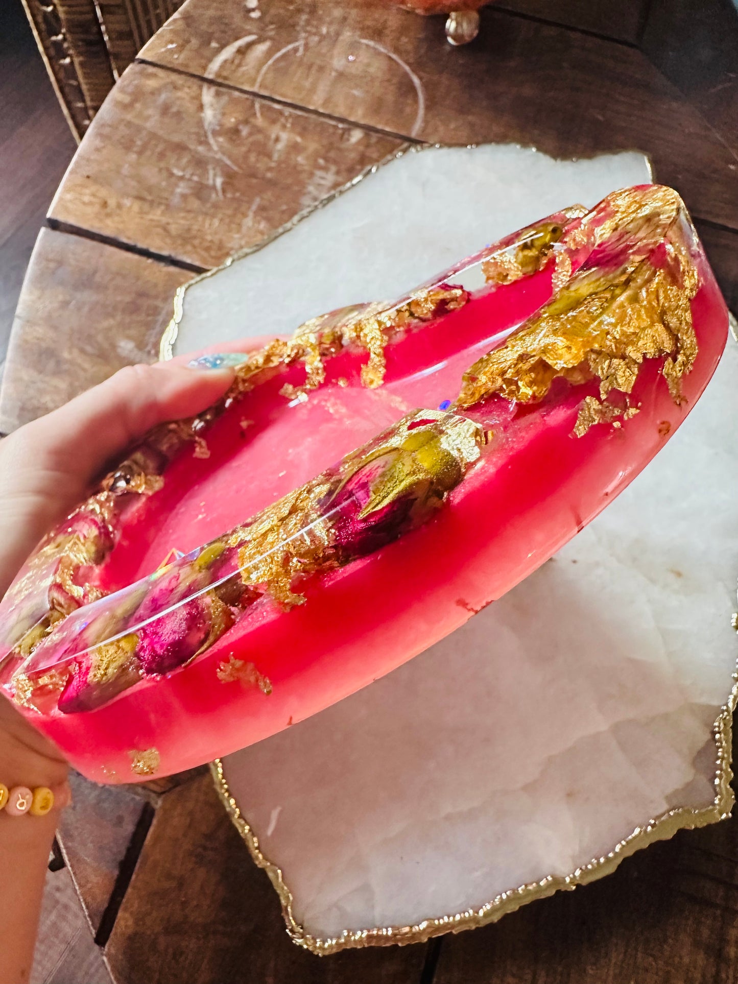 Rose Bud and Gold Leaf Resin Ashtray