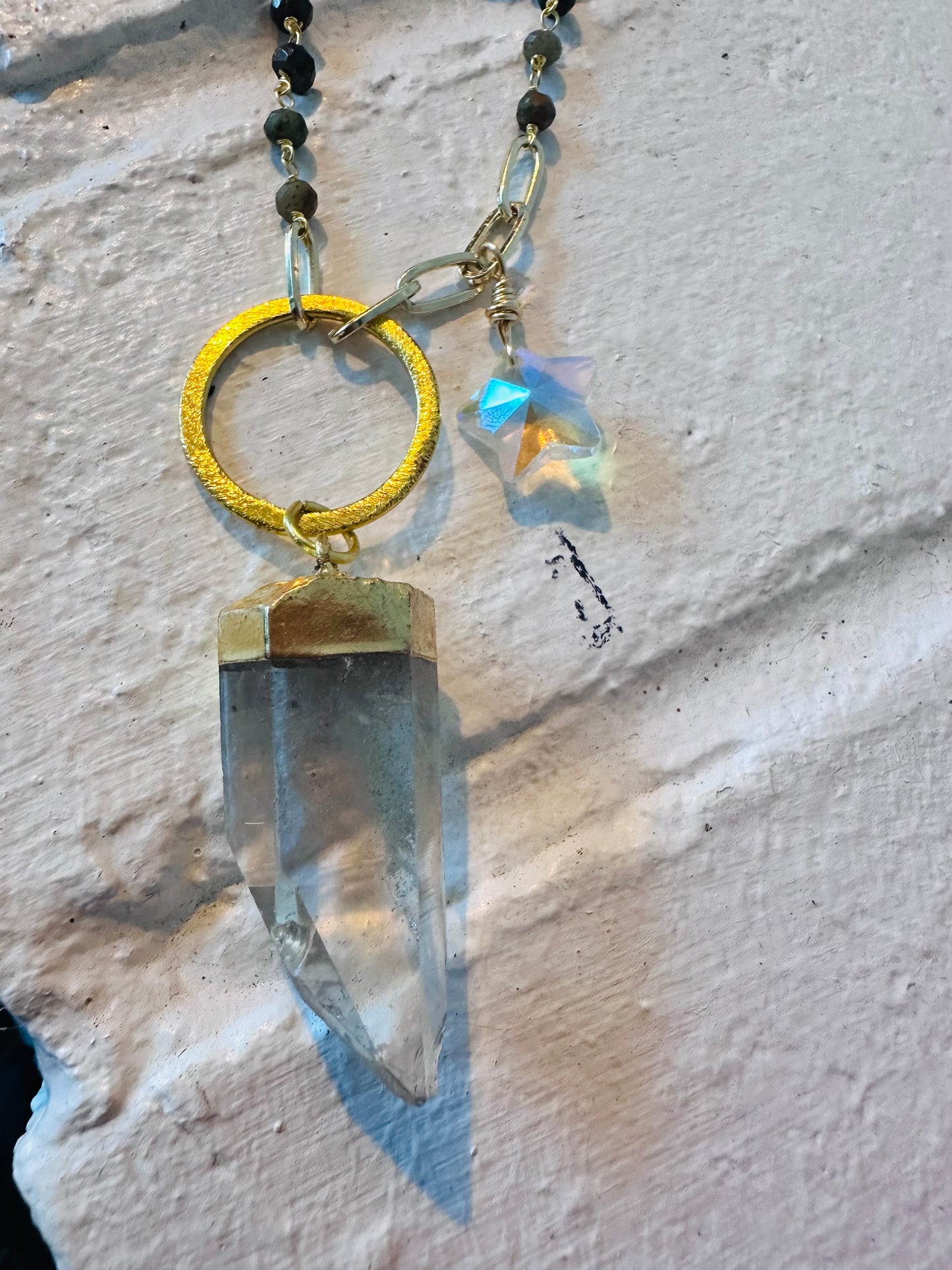 Crystal Point and Star Turquoise Wire Wrapped Necklace