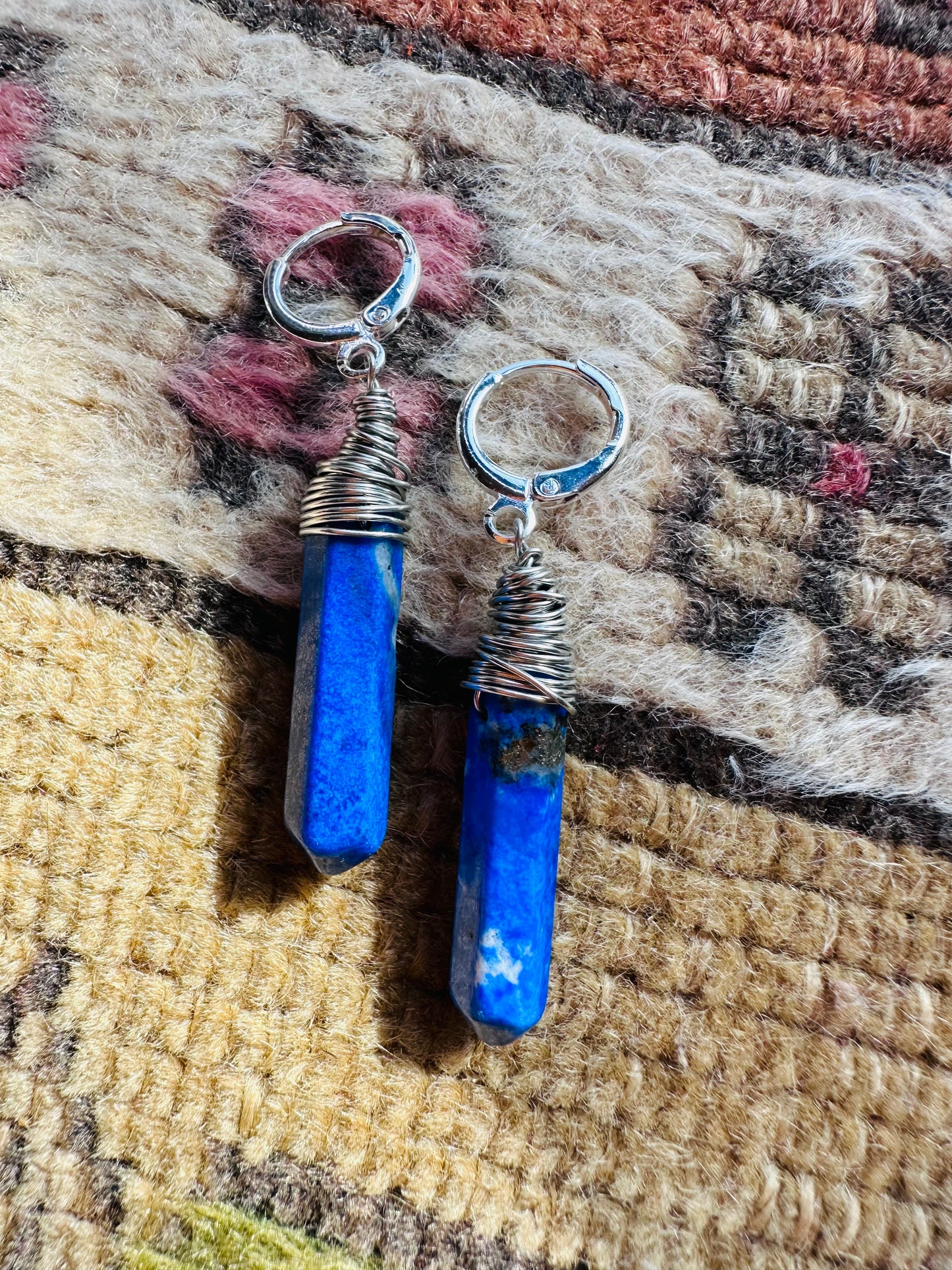 Wire Wrapped Stone Huggie Earrings