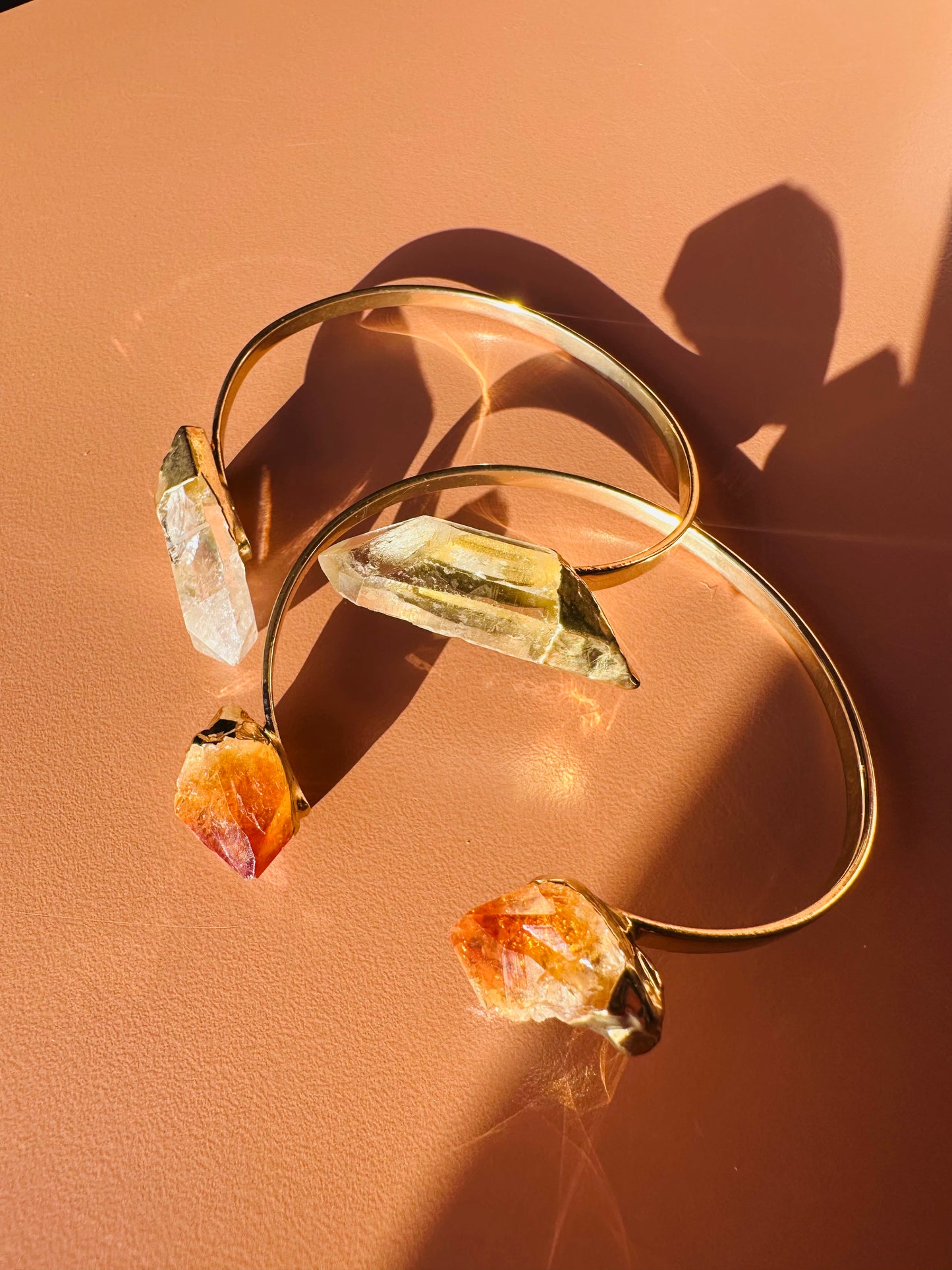 Quartz Point or Citrine Gold Cuff Bracelet