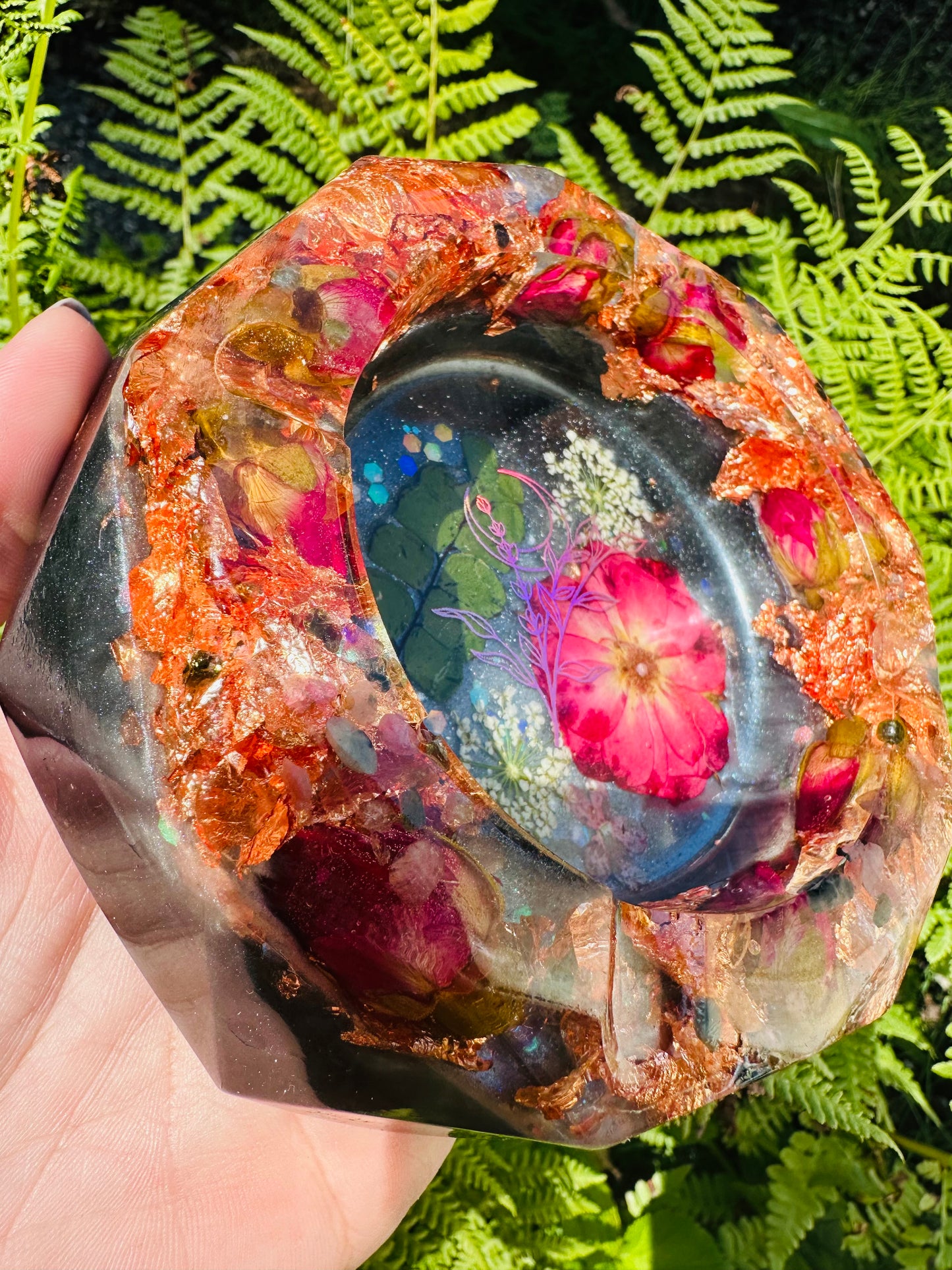 Rose and Coloured Tourmaline Resin Ashtray