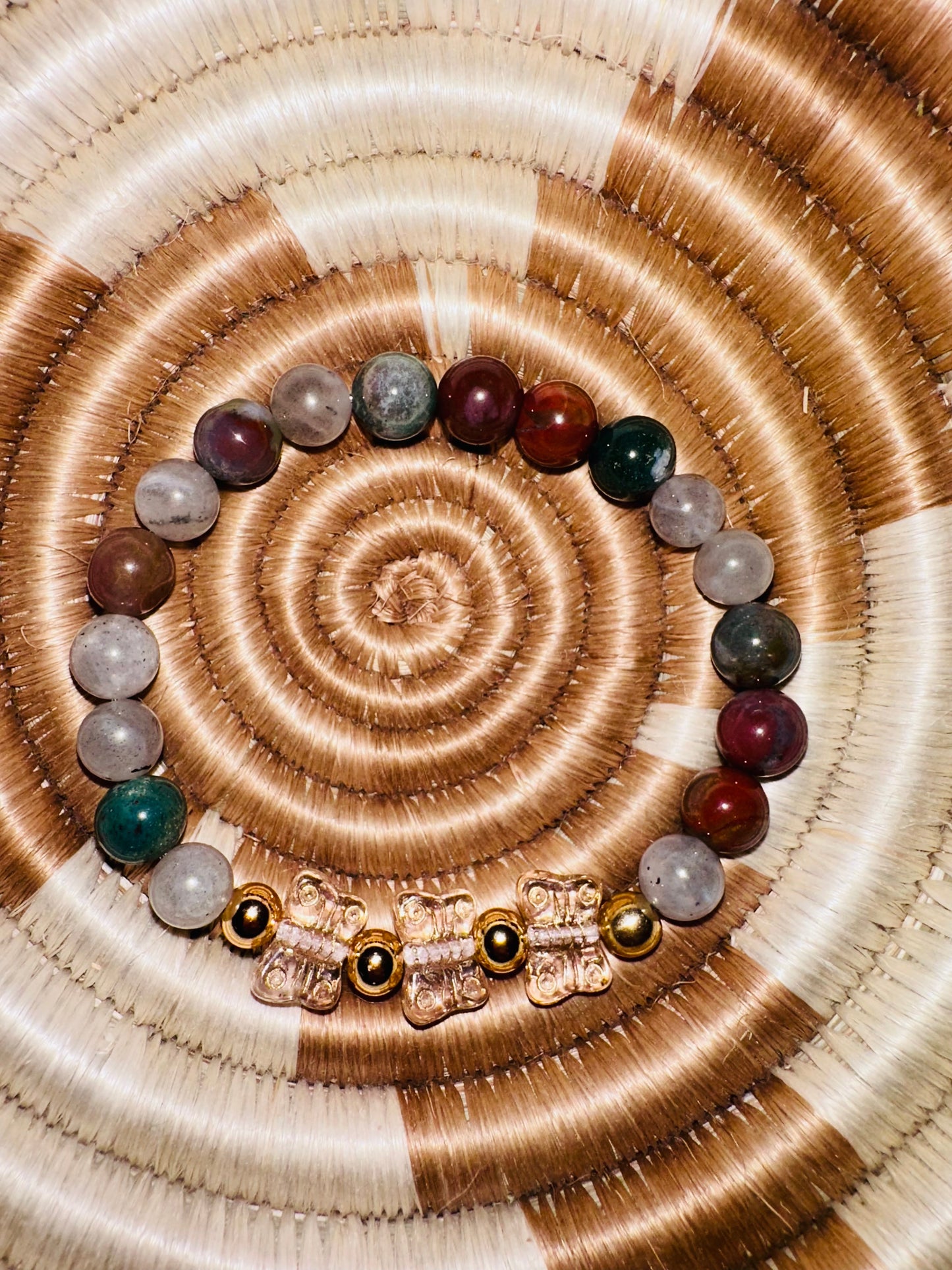 Jasper, Labradorite and Glass Butterfly Bracelet