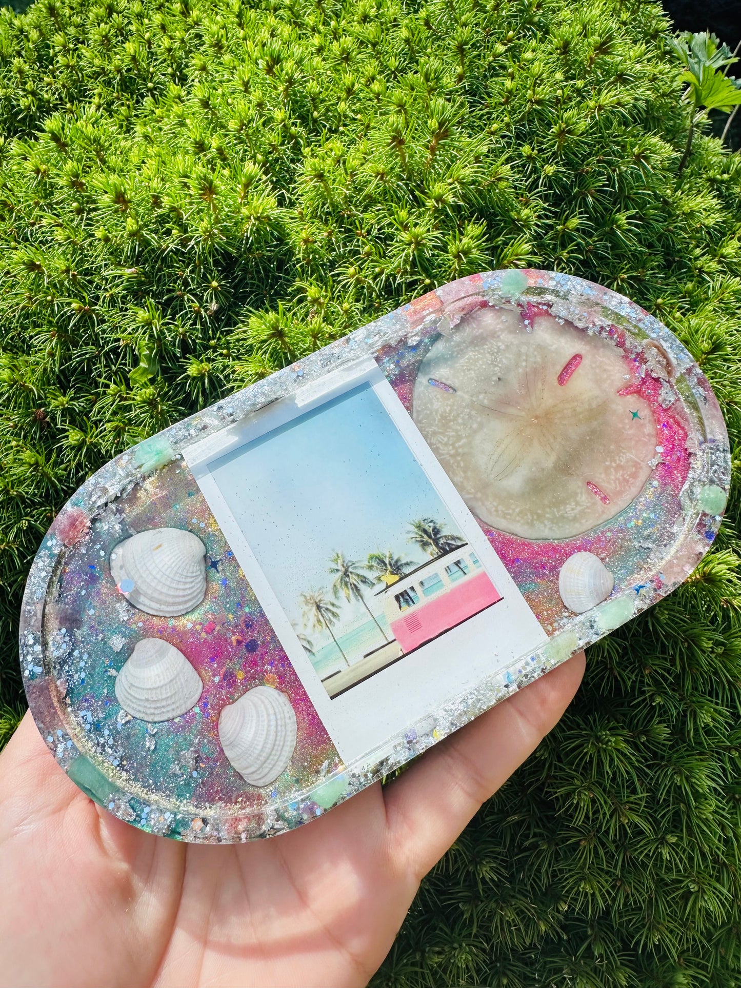 Vintage VW Camper Seashell and Sand Dollar Glittery Tray